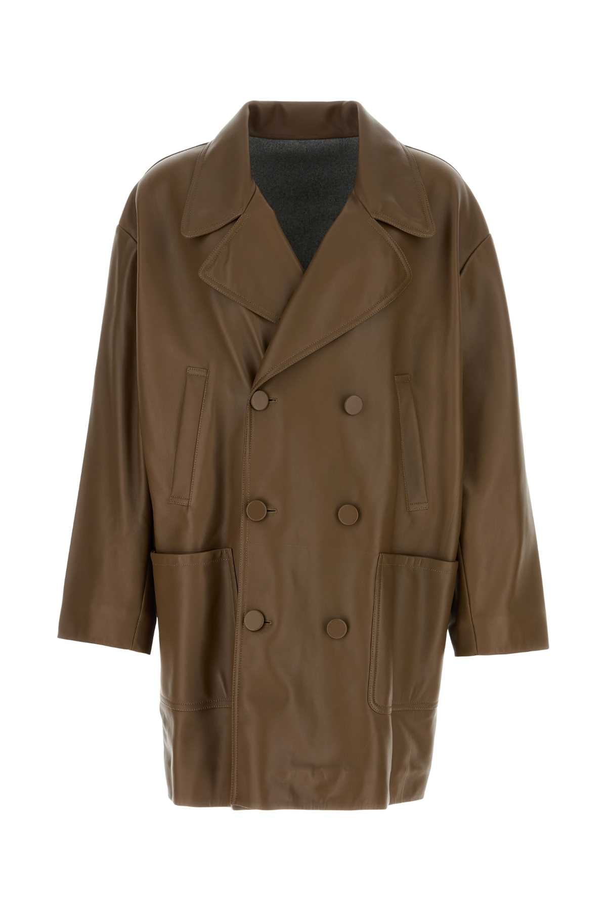 Fendi Men Brown Nappa Leather Coat FENDI