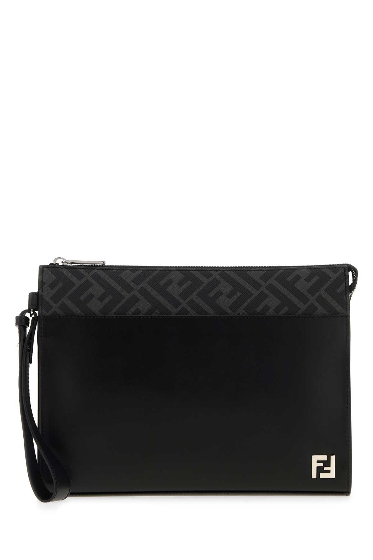 Fendi Men Black Leather Clutch