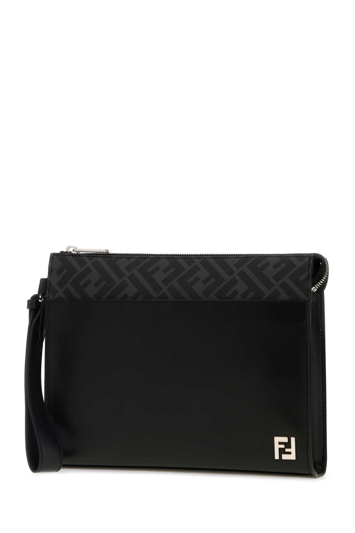 Fendi Men Black Leather Clutch
