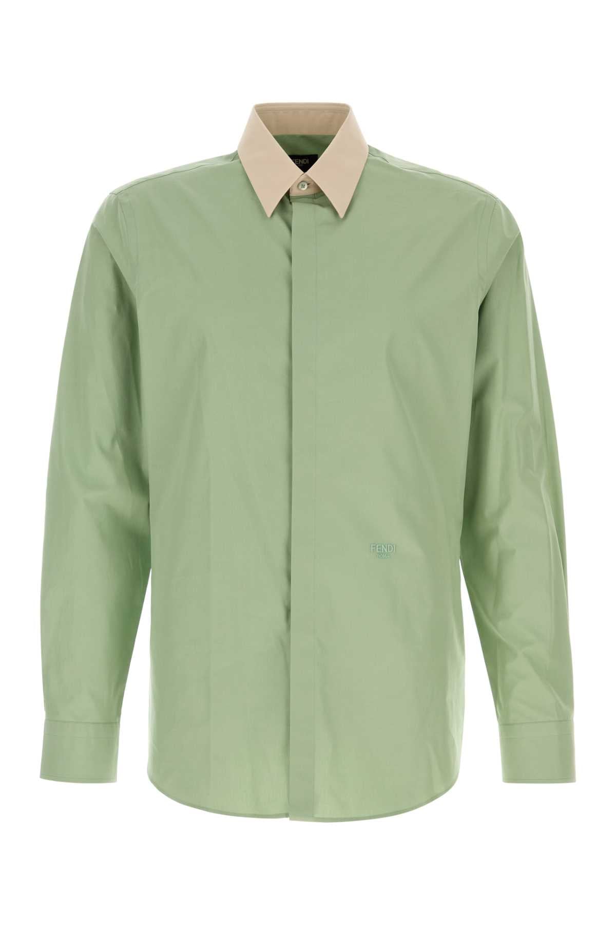Fendi Men Pastel Green Poplin Shirt FENDI