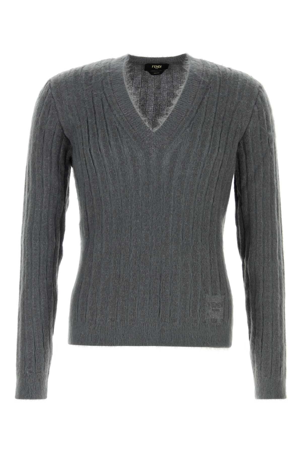 Fendi Men Dark Grey Stretch Mohair Blend Sweater FENDI