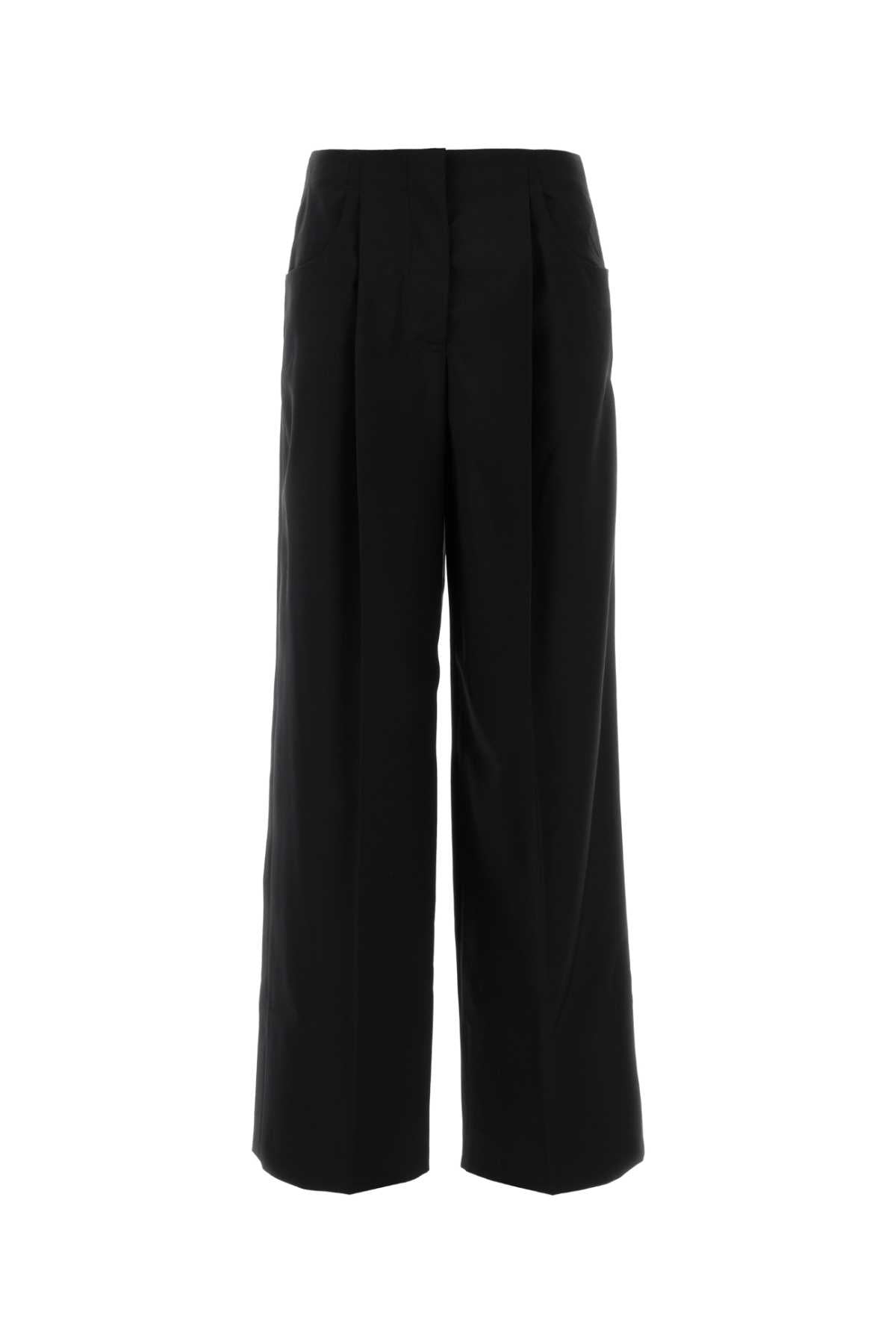 Fendi Women Black Wool Blend Wide-Leg Pant FENDI