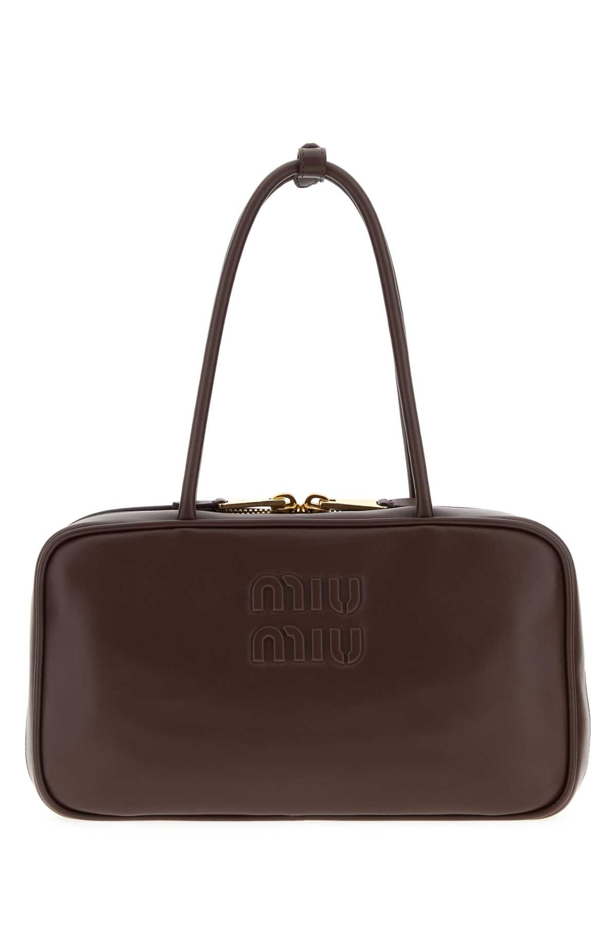 Miu Miu Women Dark Brown Leather Shoulder Bag MIU MIU