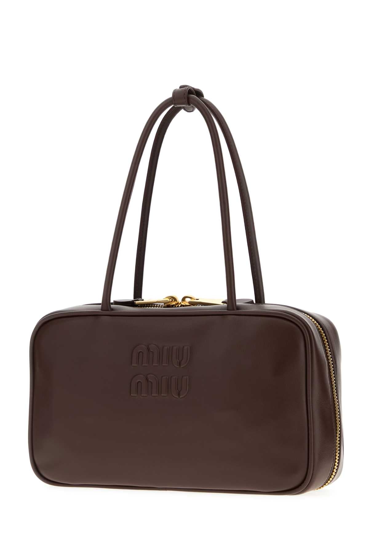 Miu Miu Women Dark Brown Leather Shoulder Bag MIU MIU