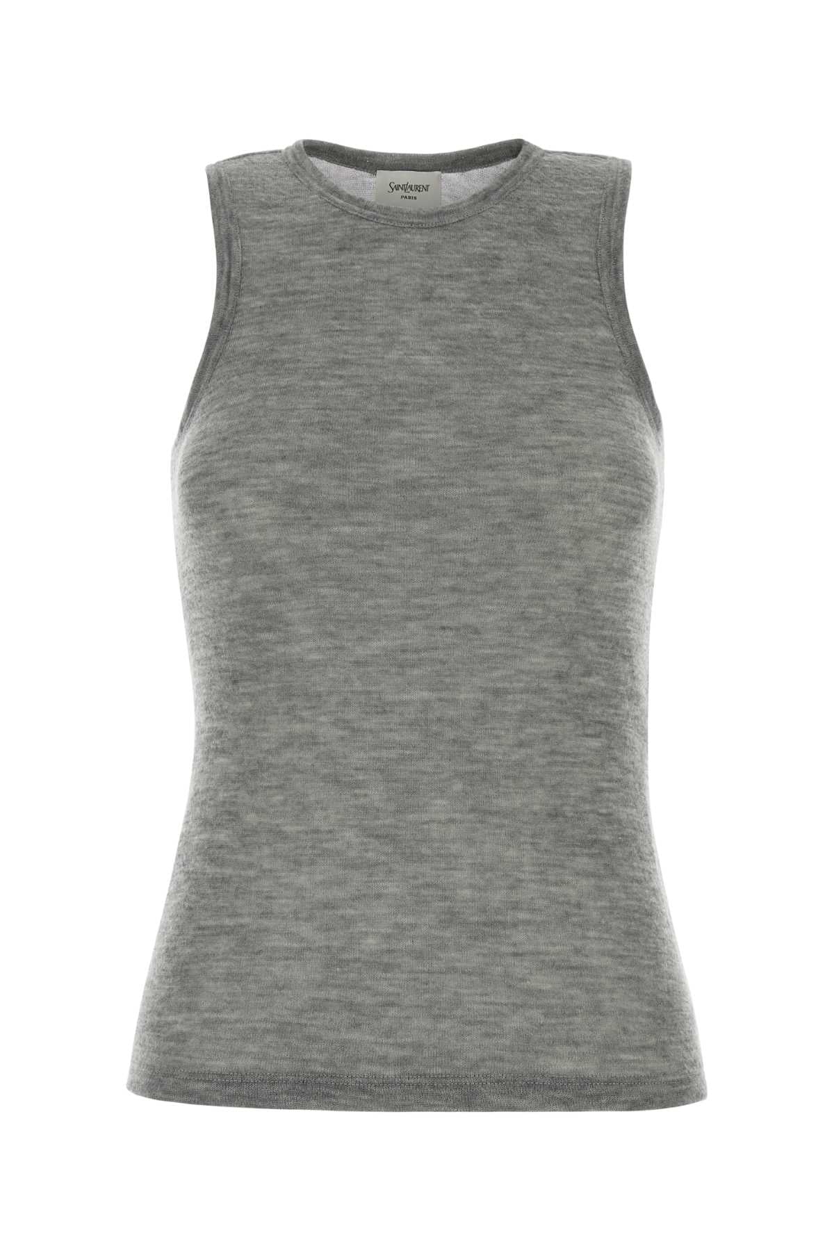 Saint Laurent Women Melange Grey Cashmere Tank Top SAINT LAURENT