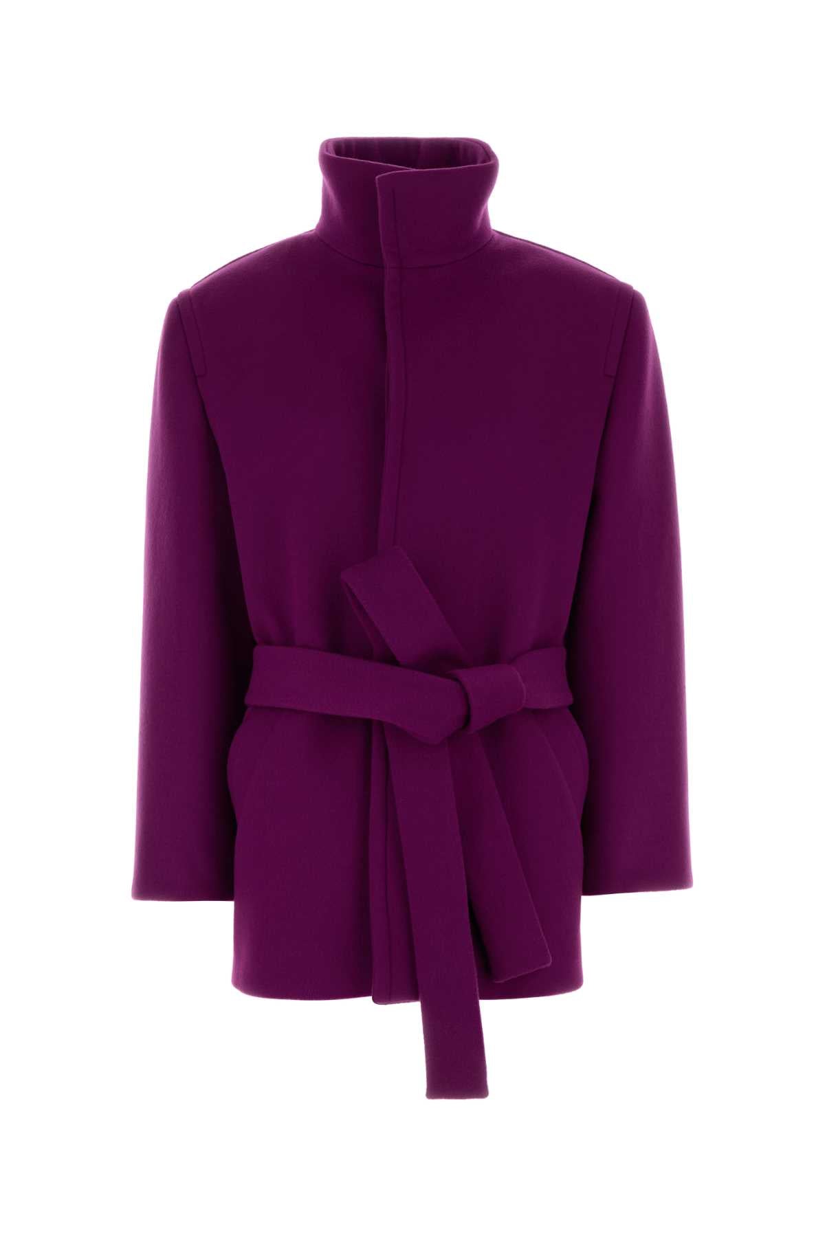 Saint Laurent Women Tyrian Purple Wool Coat