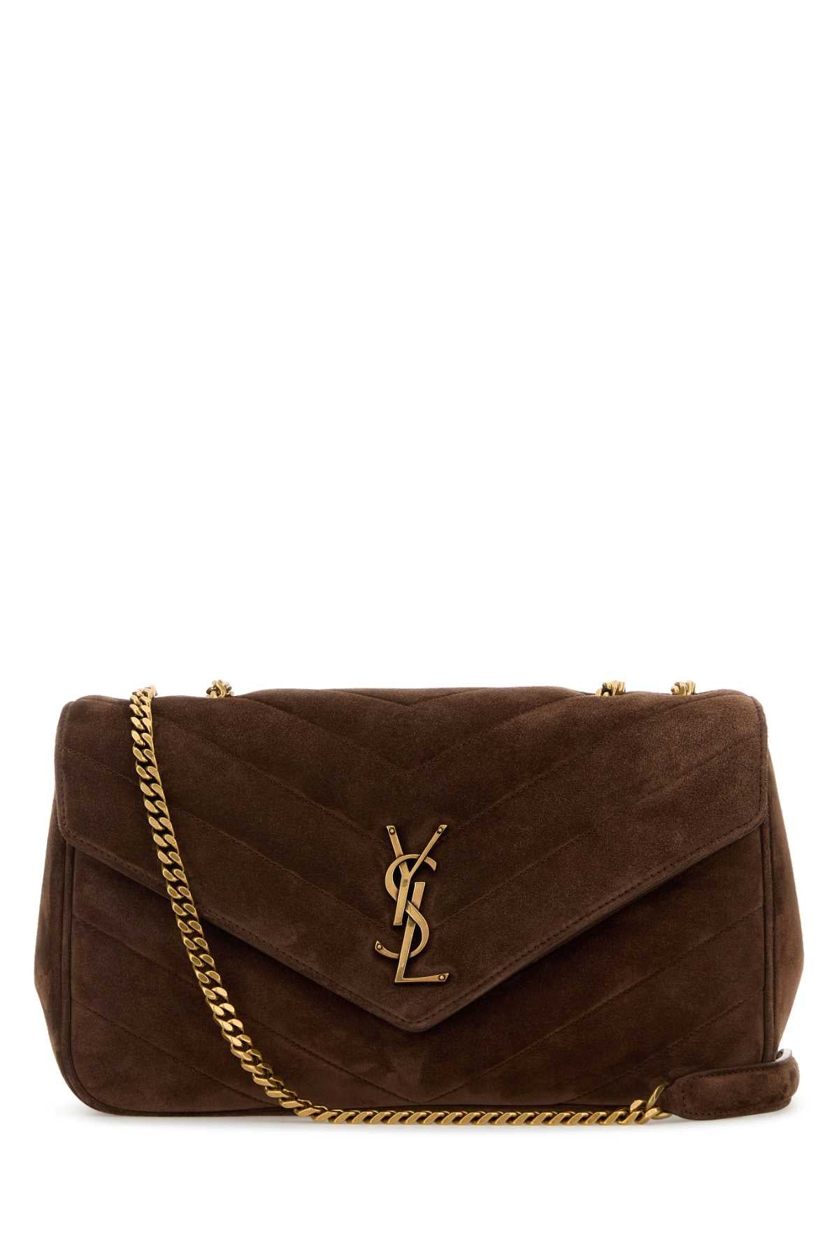 Saint Laurent Women Brown Suede Medium Loulou Shoulder Bag SAINT LAURENT