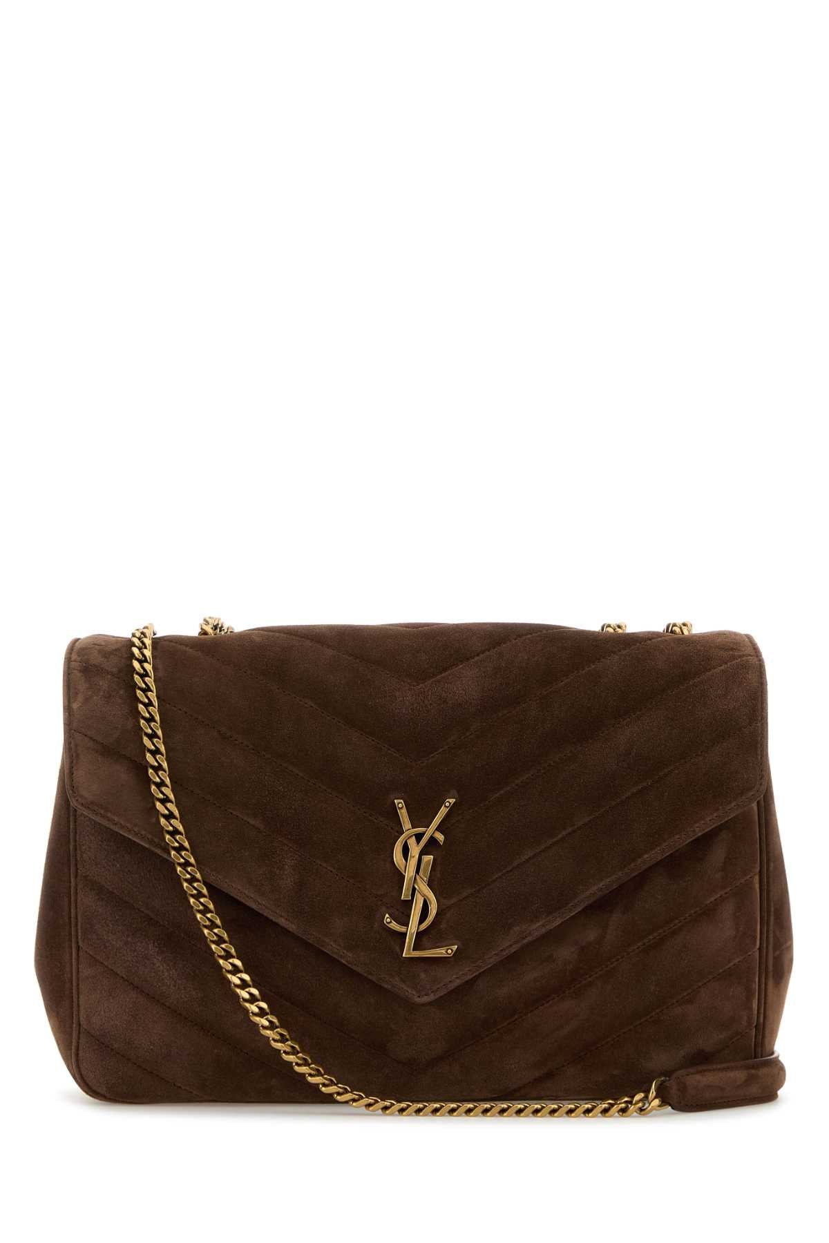 Saint Laurent Women Brown Suede Large Lou Lou Shoulder Bag SAINT LAURENT