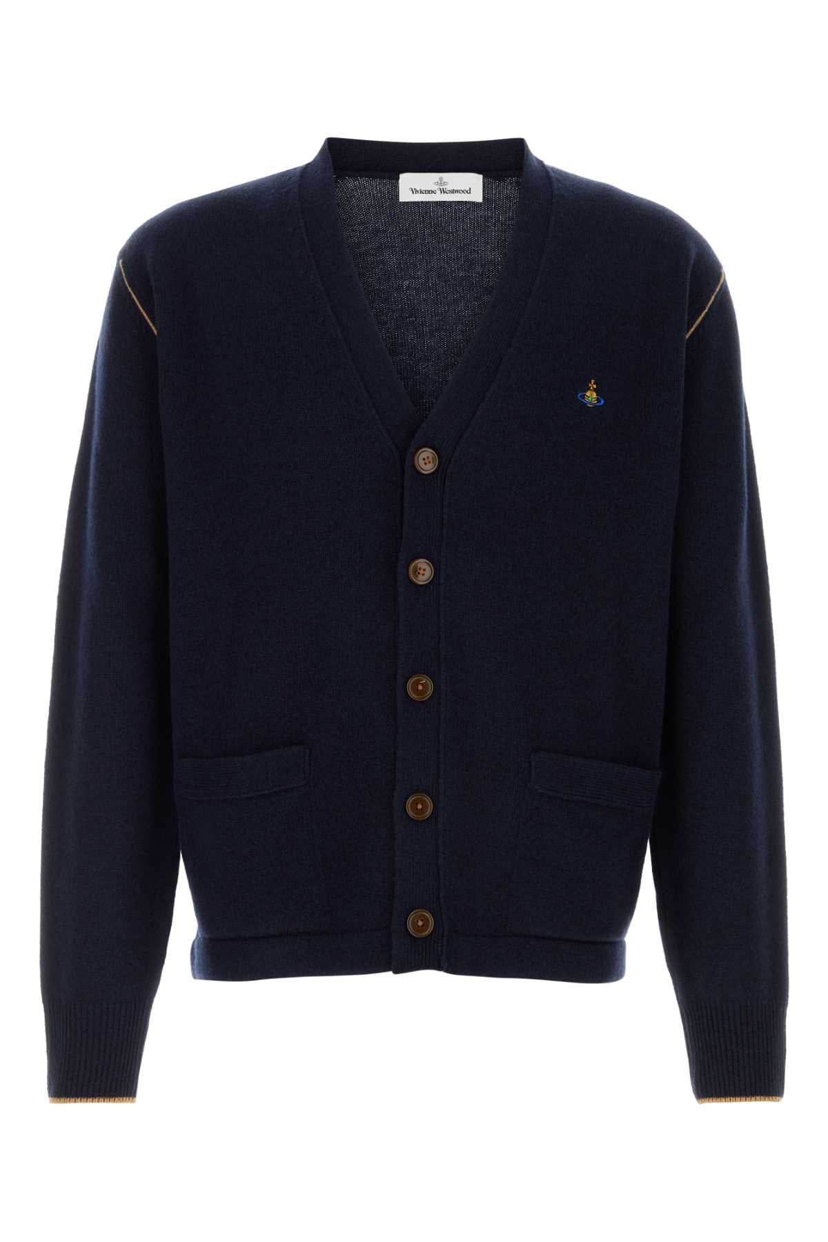 Vivienne Westwood Men Navy Blue Wool Blend Alex Cardigan VIVIENNE WESTWOOD