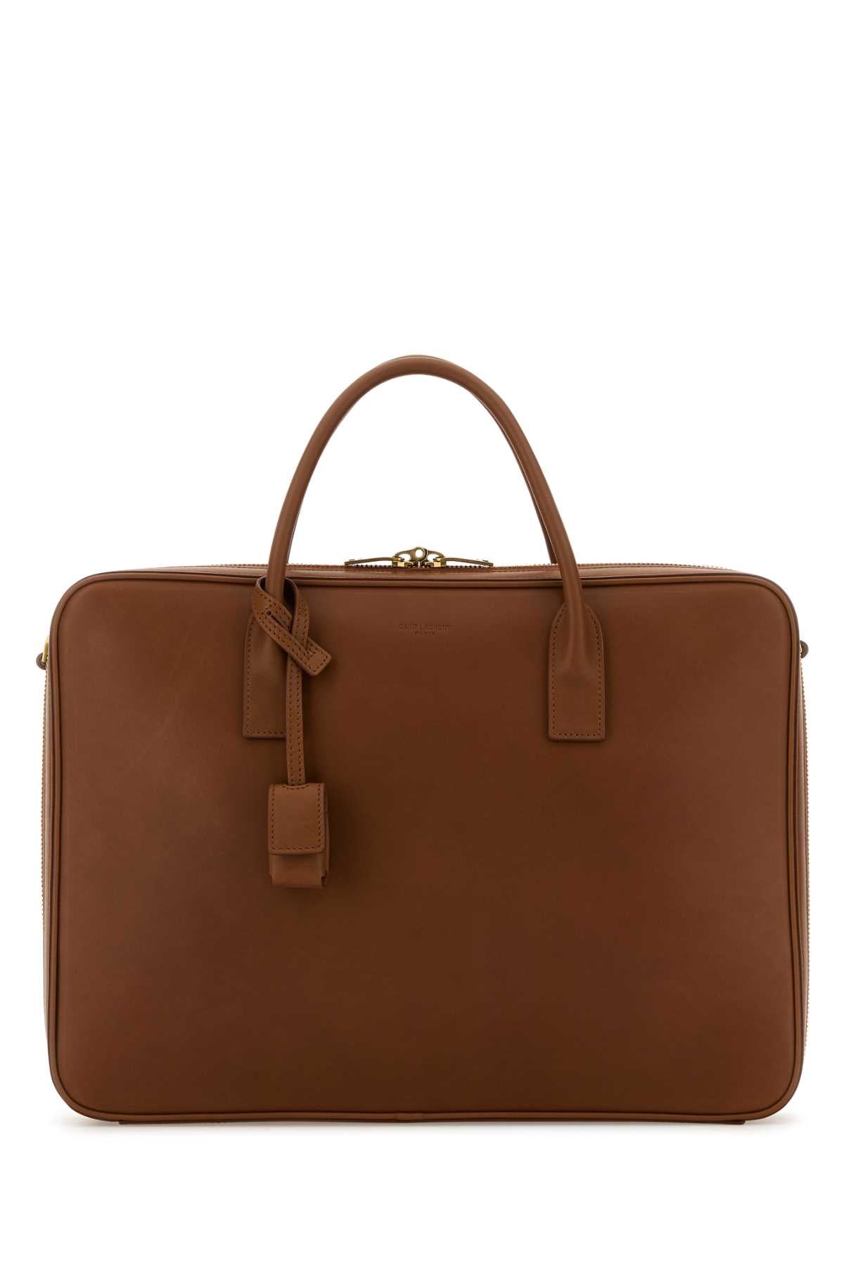 Saint Laurent Men Caramel Leather Briefcase SAINT LAURENT