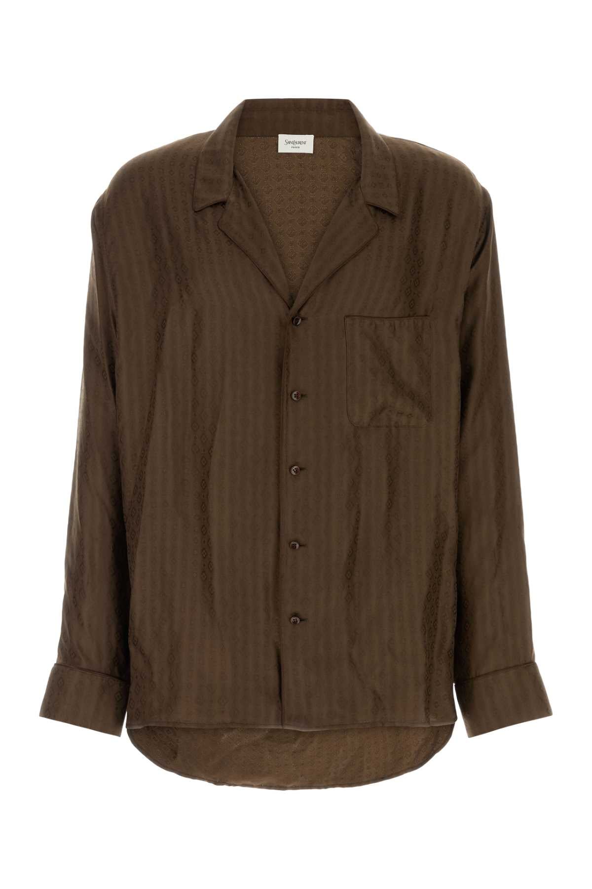 Saint Laurent Men Brown Silk Shirt SAINT LAURENT