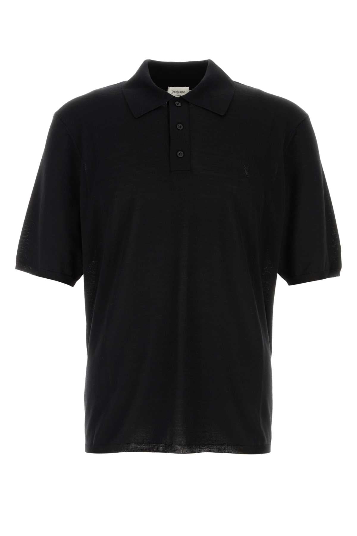 Saint Laurent Men Black Wool Polo Shirt