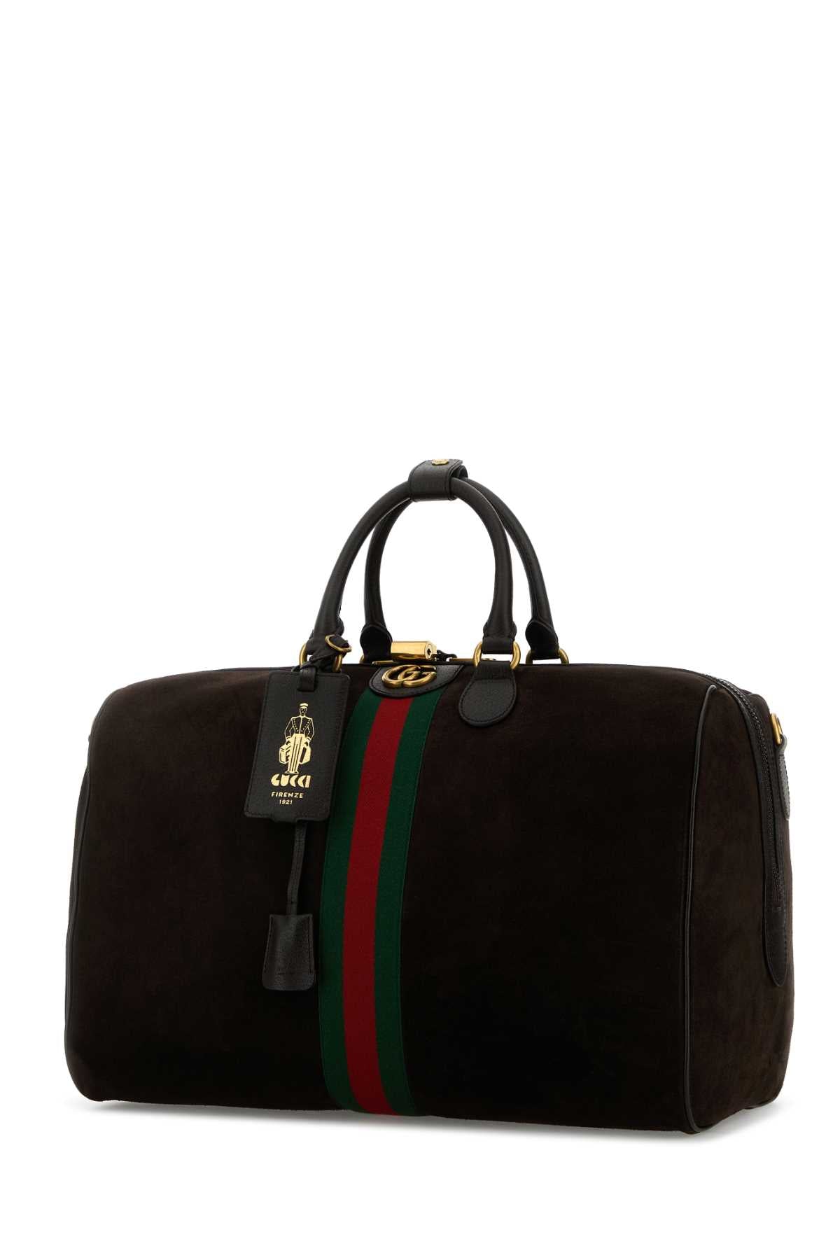 Gucci Women Dark Brown Suede Medium Gucci Savoy Travel Bag GUCCI