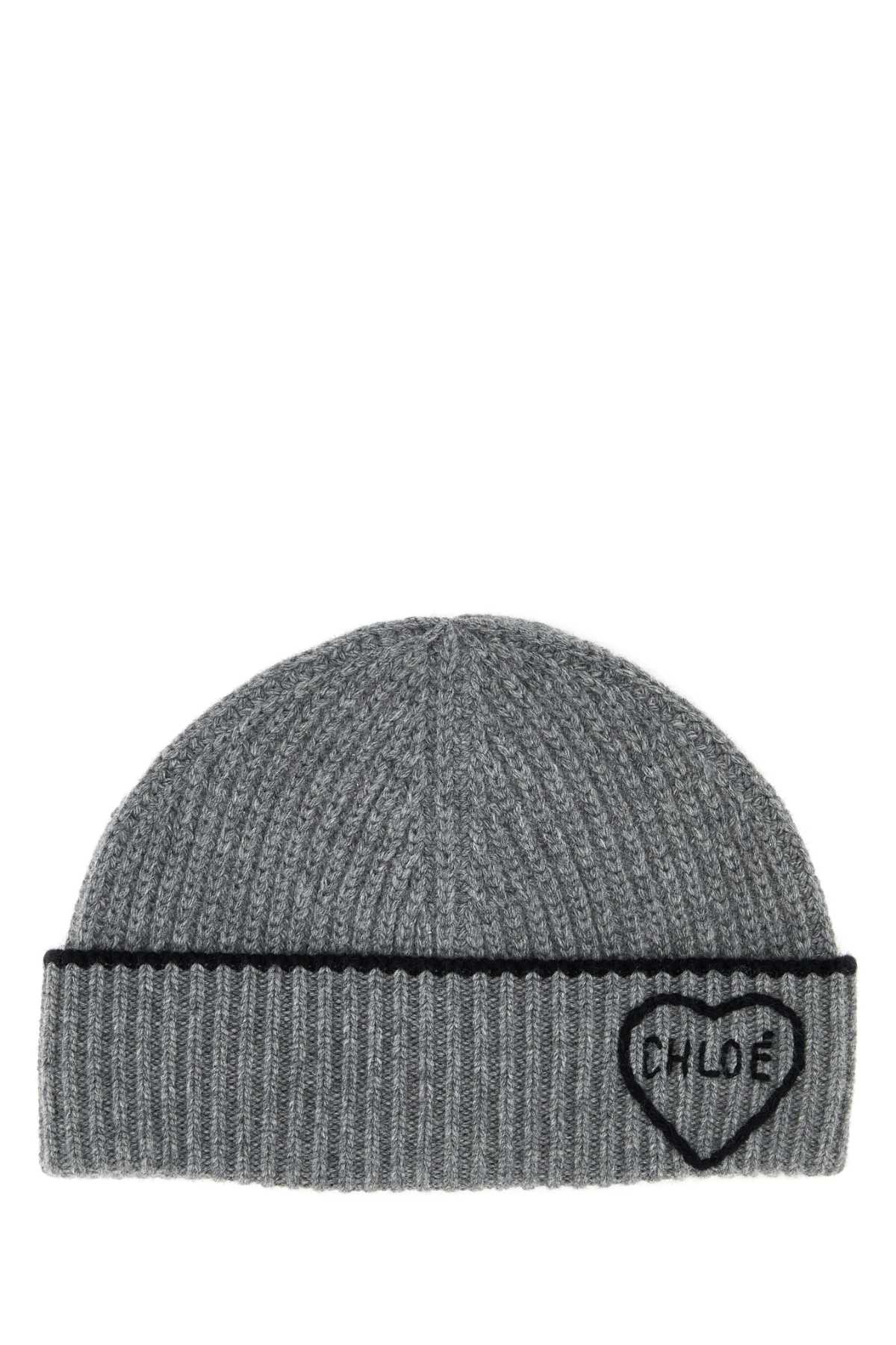 Chloe Women Grey Wool Blend Beanie Hat CHLOE