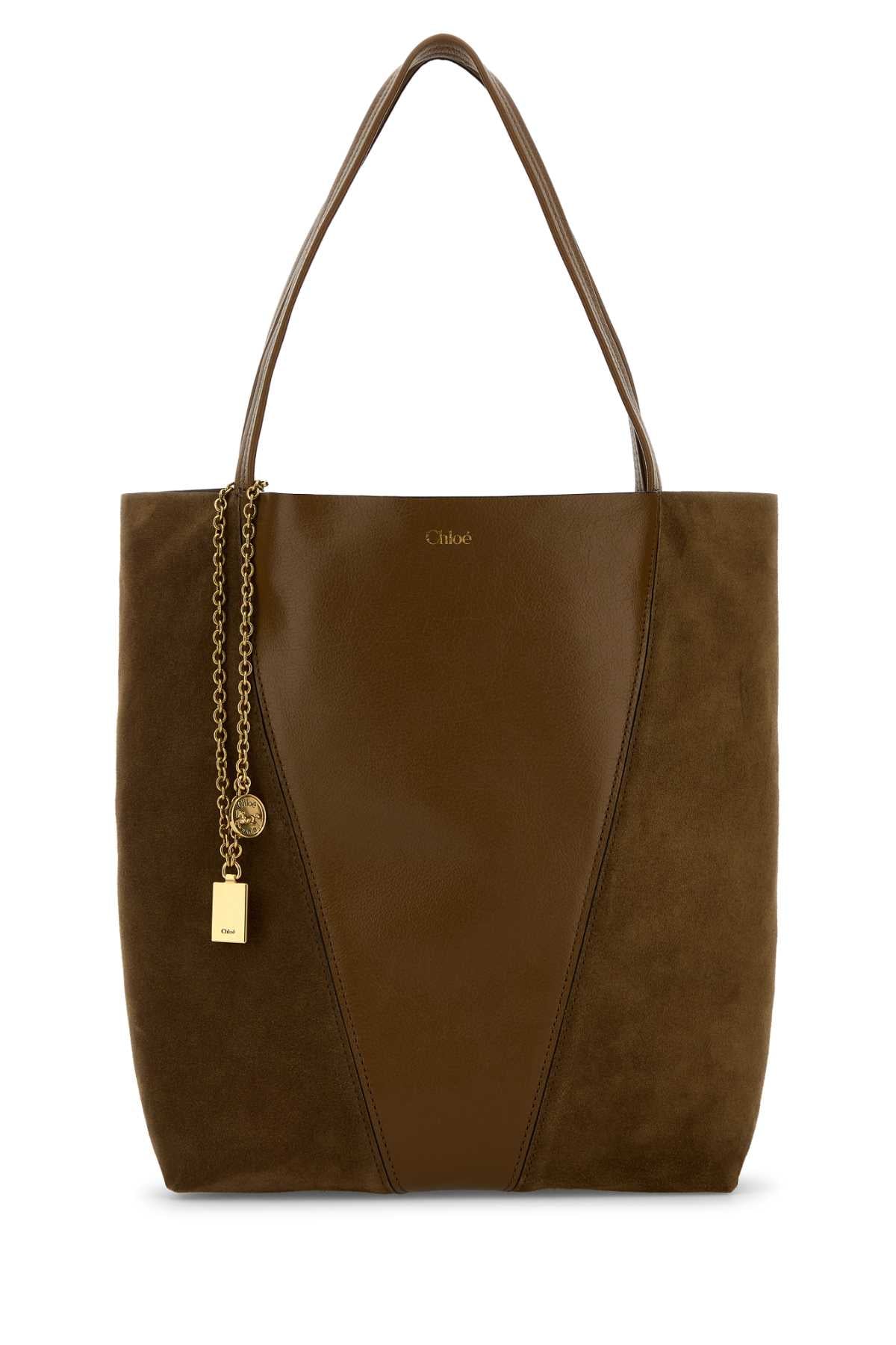 Chloe Women Brown Leather And Suede Chloã¨ Spin Shopping Bag CHLOE