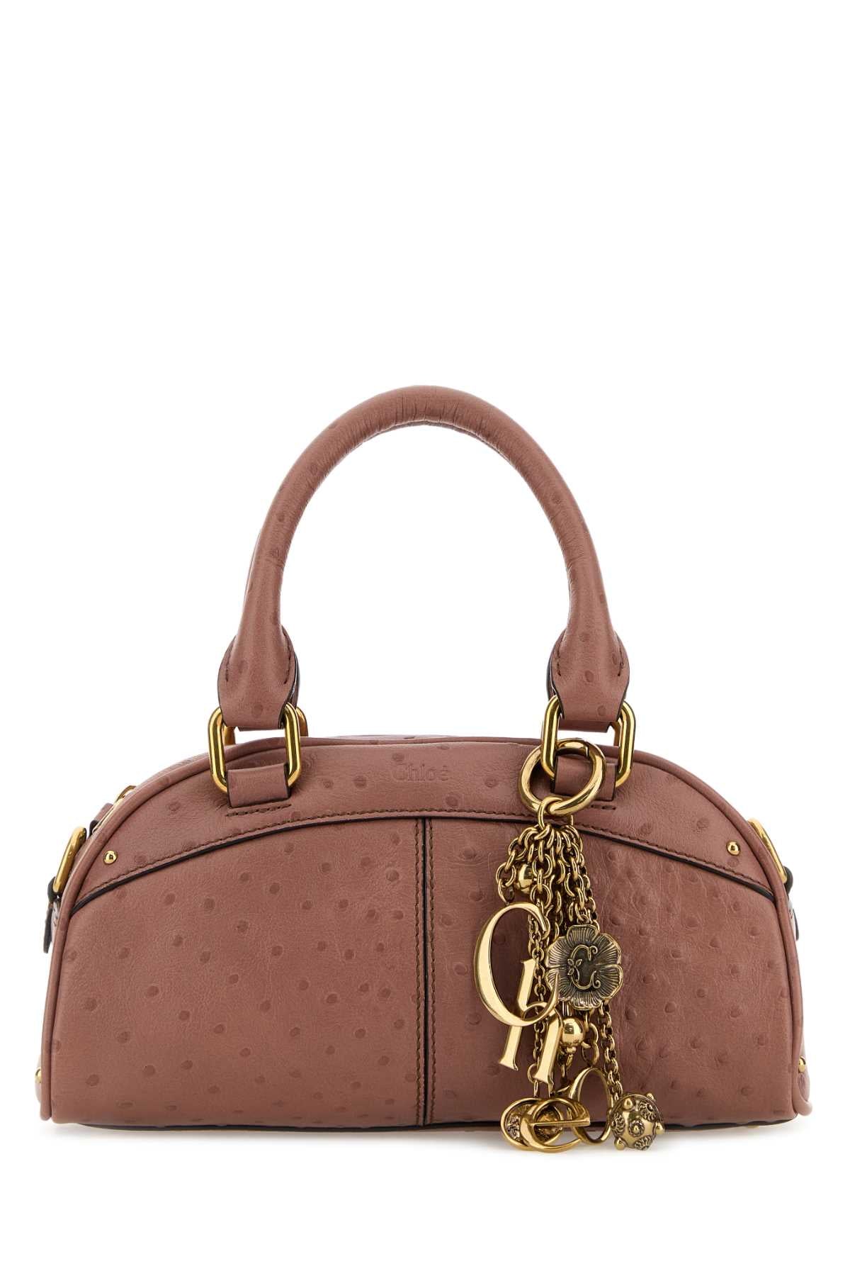 Chloe Women Antiqued Pink Leather Bowling Handbag CHLOE