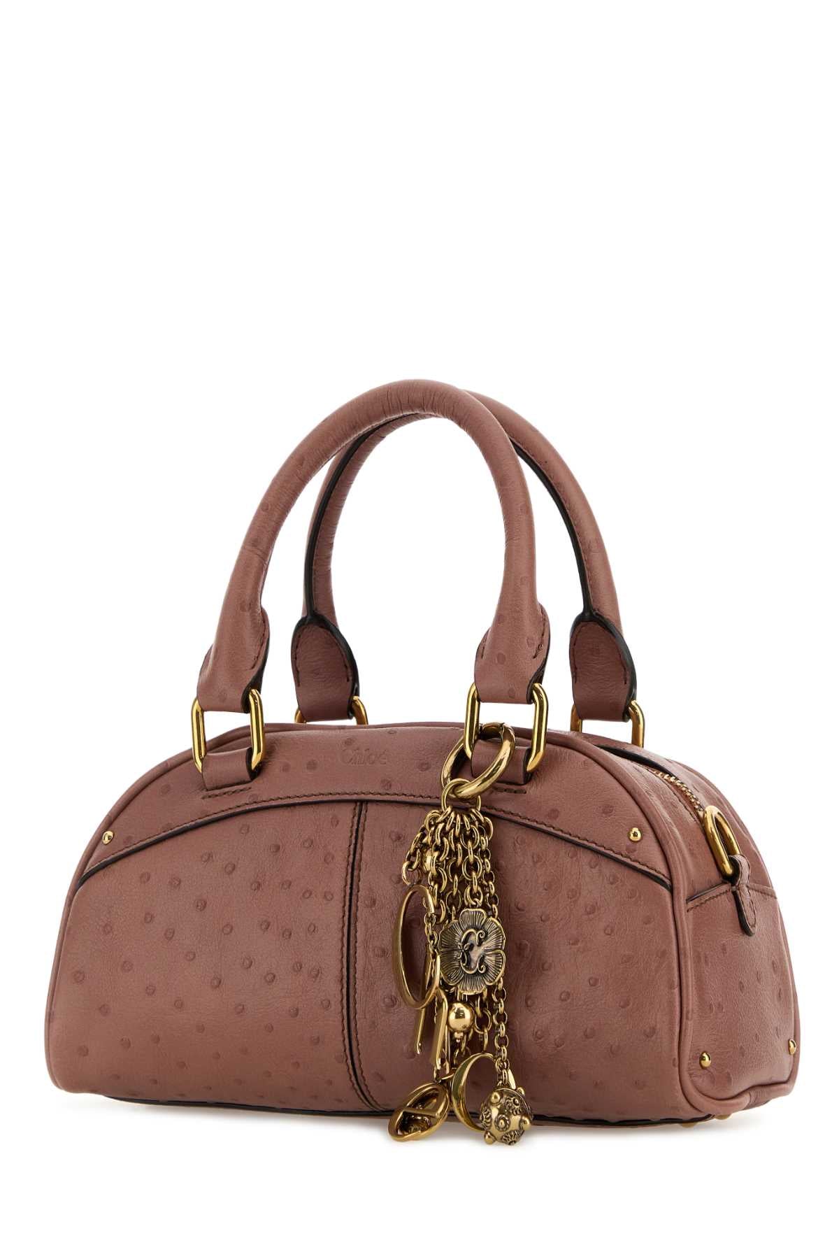 Chloe Women Antiqued Pink Leather Bowling Handbag CHLOE