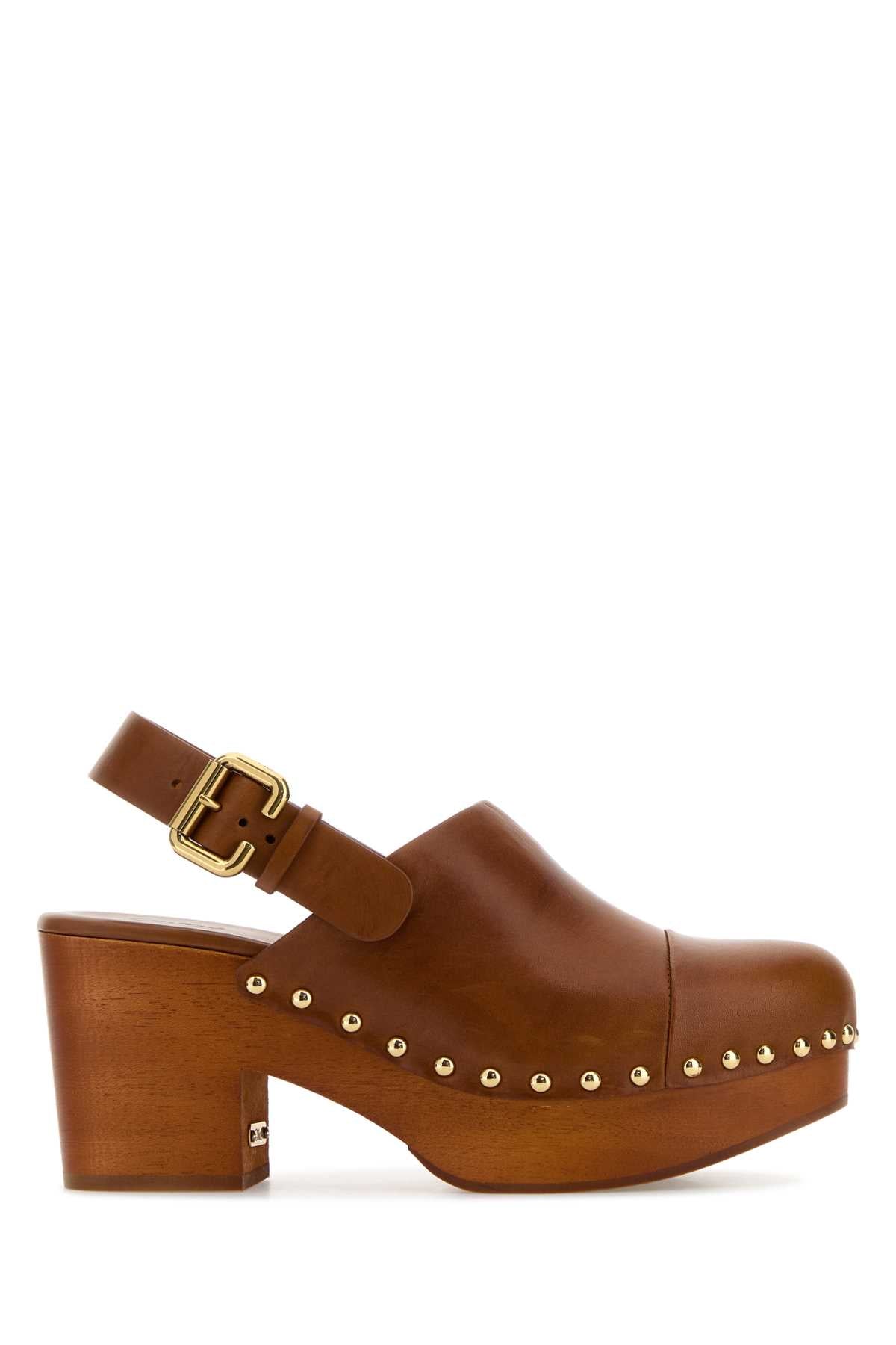 Chloe Women Caramel Leather Jeannette Clogs CHLOE