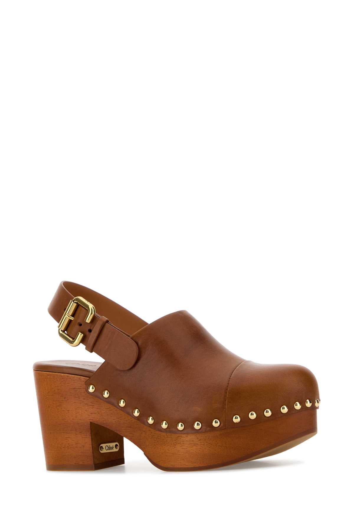 Chloe Women Caramel Leather Jeannette Clogs CHLOE