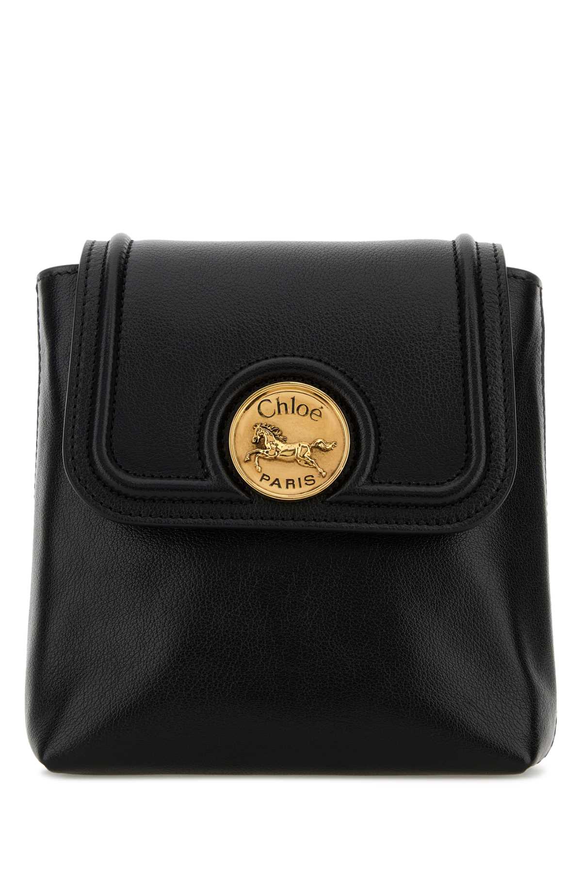 Chloe Women Black Leather Horse Medal Backpack