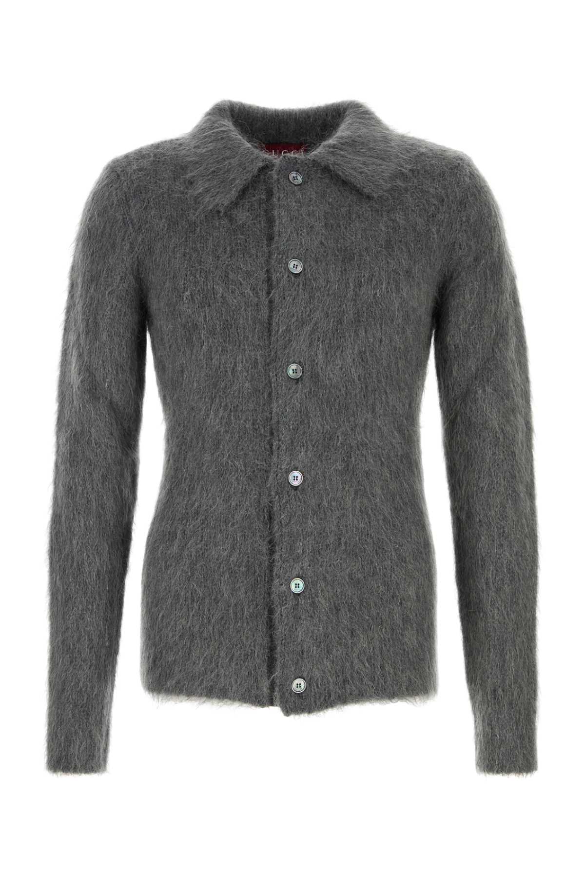 Gucci Men Grey Mohair Blend Cardigan GUCCI
