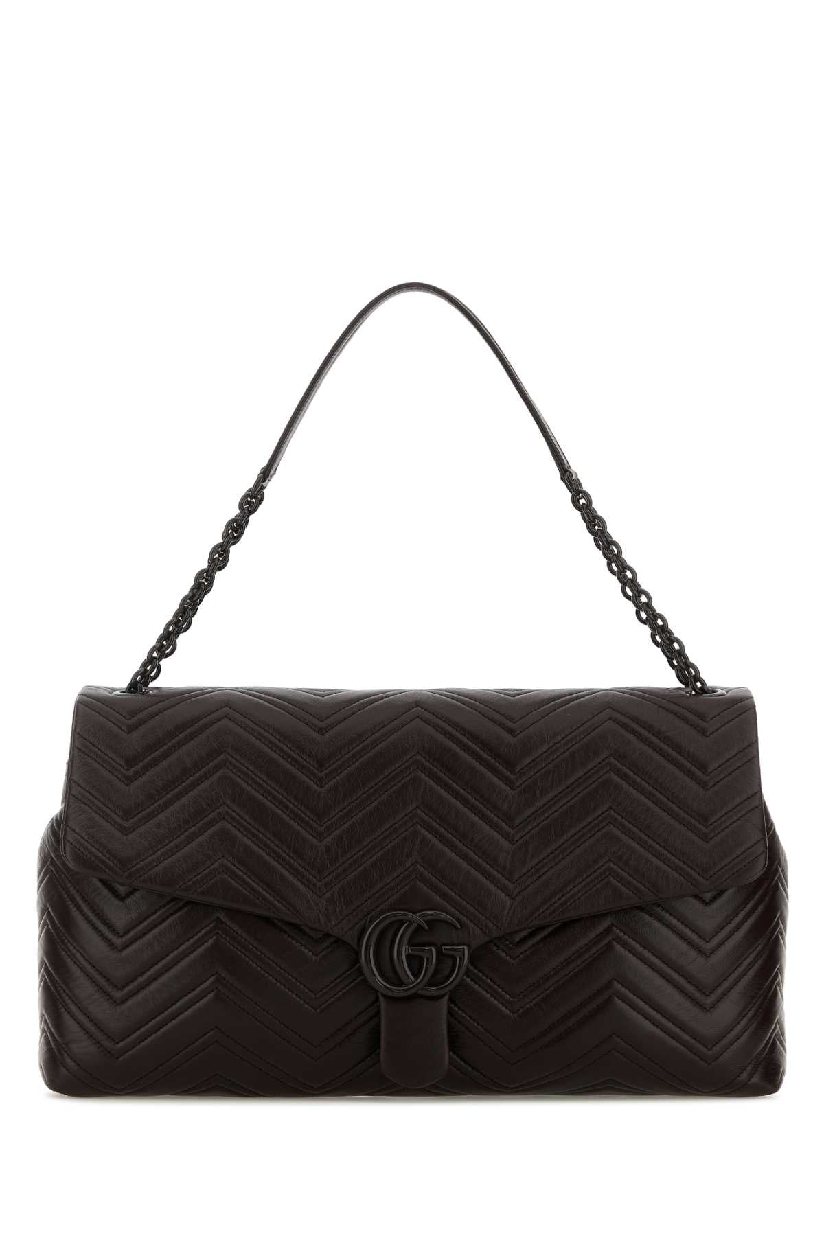 Gucci Women Chocolate Leather Maxi Gg Marmont Shoulder Bag GUCCI