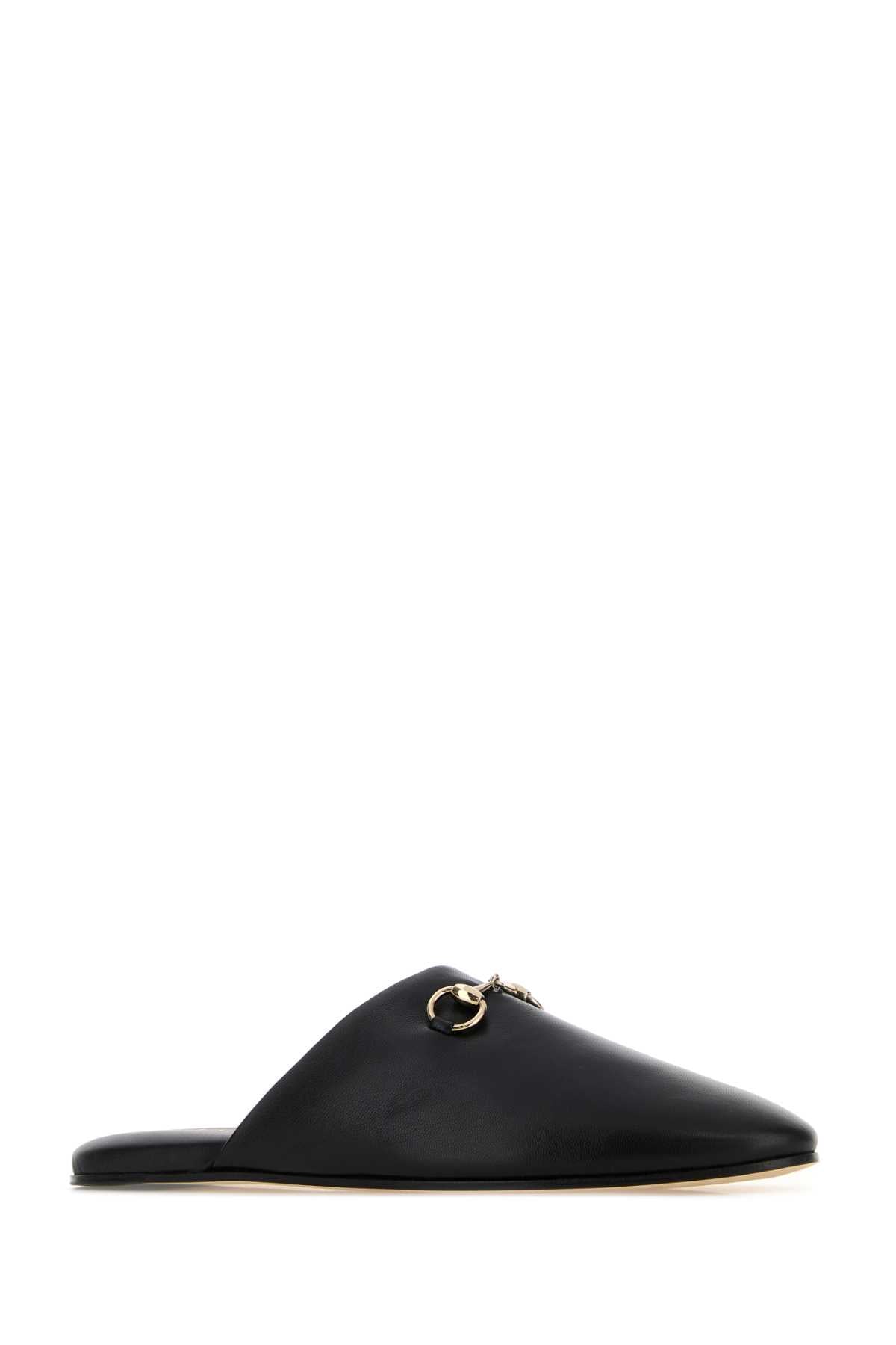 Gucci Women Black Nappa Leather Slippers GUCCI