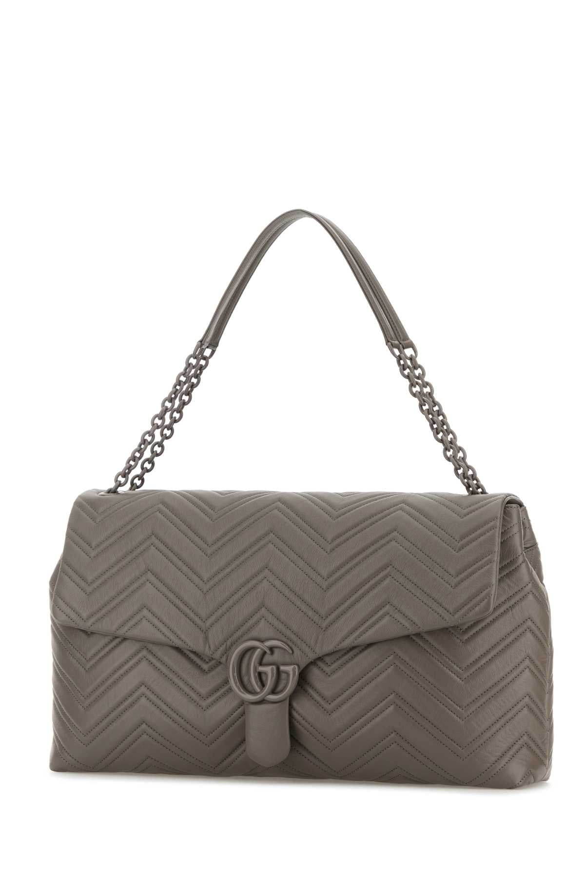 Gucci Women Grey Leather Maxi Gg Marmont Shoulder Bag GUCCI