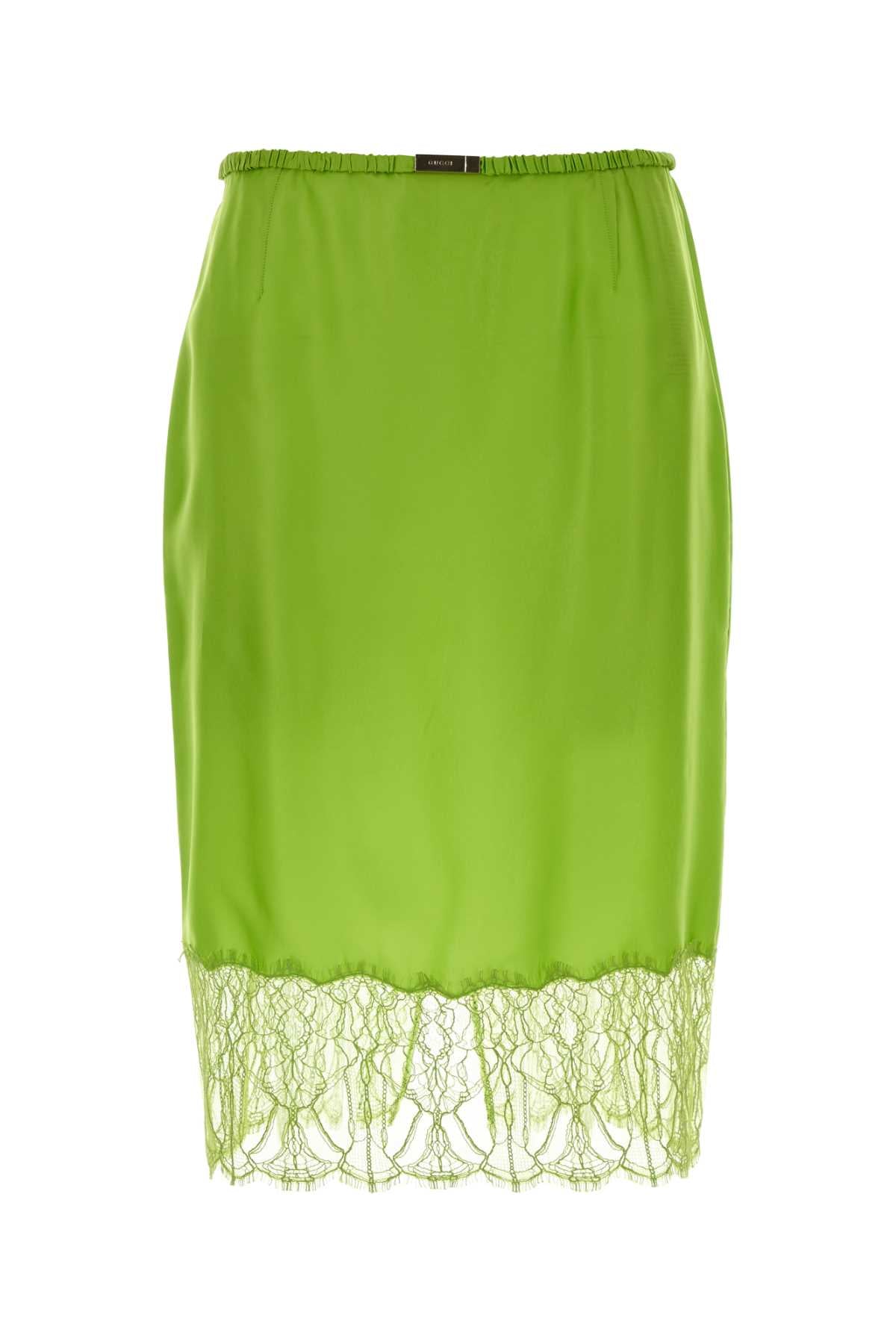 Gucci Women Fluo Green Satin Skirt GUCCI