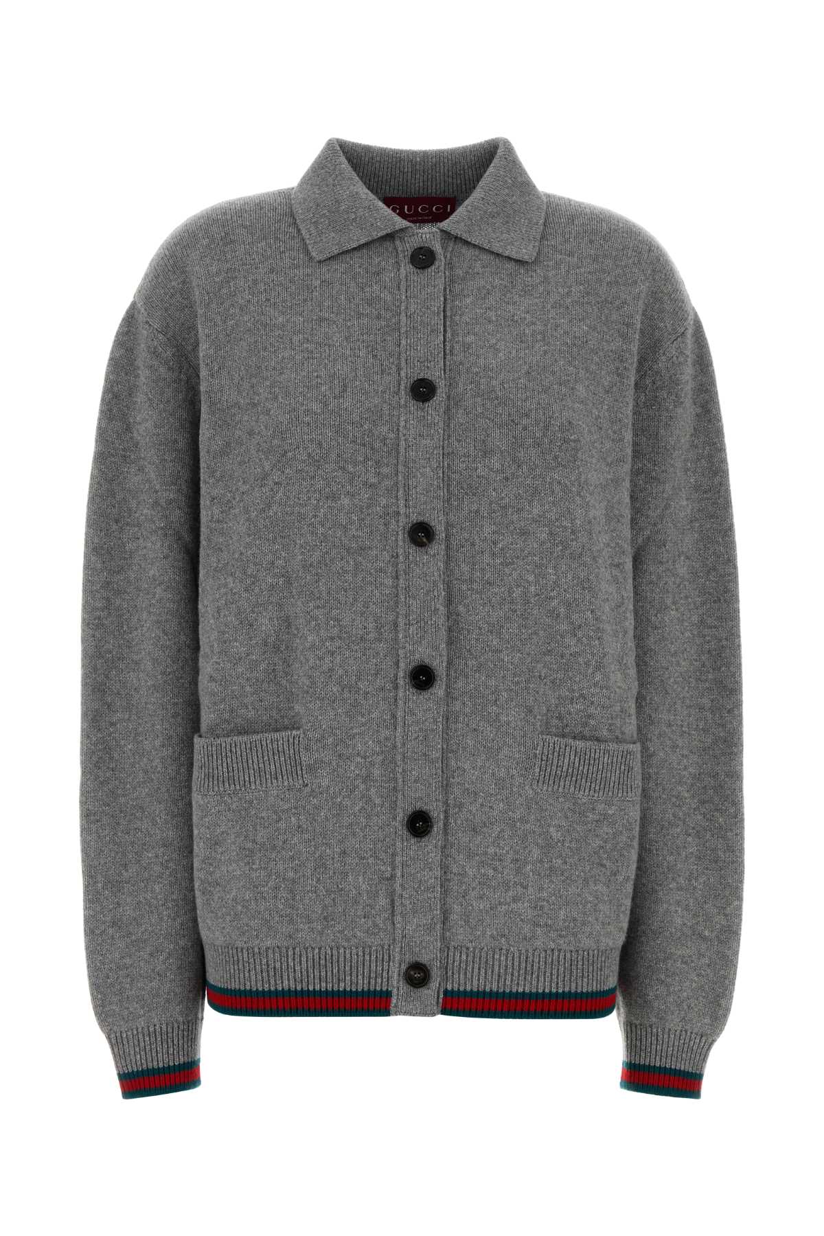 Gucci Women Grey Wool Blend Oversize Cardigan GUCCI