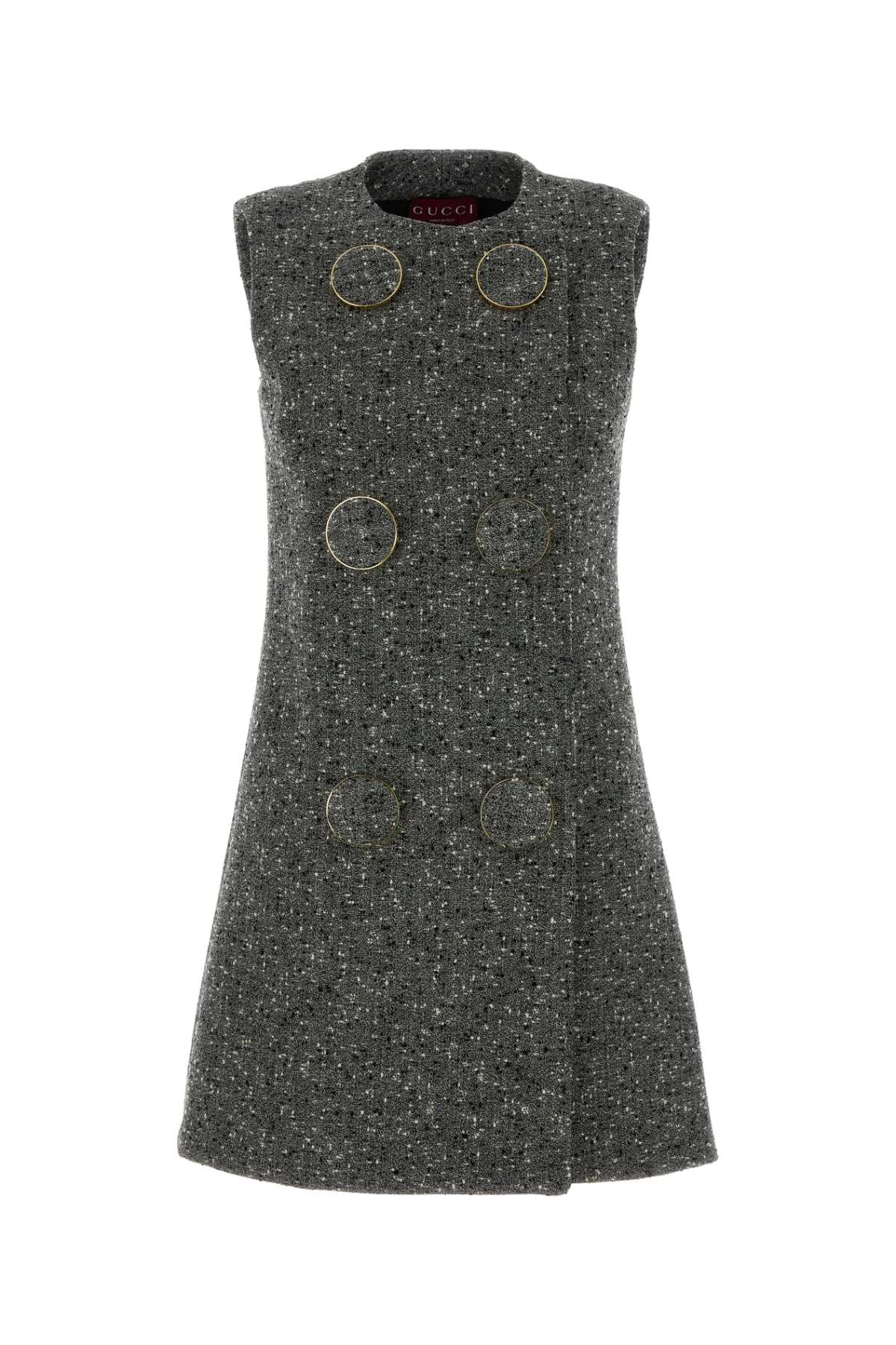 Gucci Women Melange Grey Wool Blend Mini Dress GUCCI