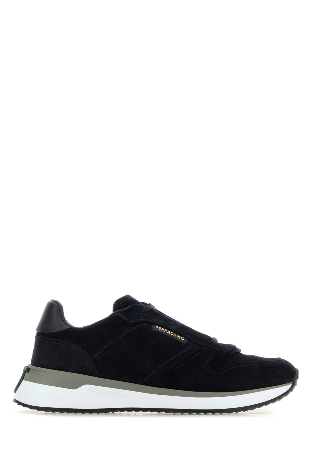 Salvatore Ferragamo Men Dark Blue Suede Sneakers FERRAGAMO