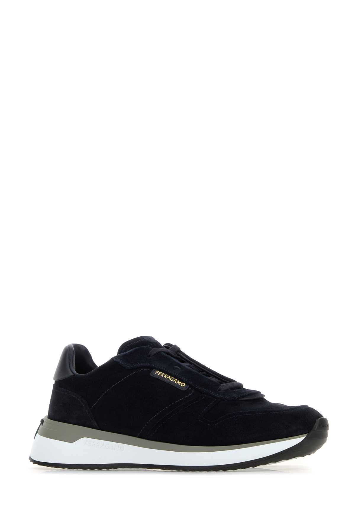Salvatore Ferragamo Men Dark Blue Suede Sneakers FERRAGAMO