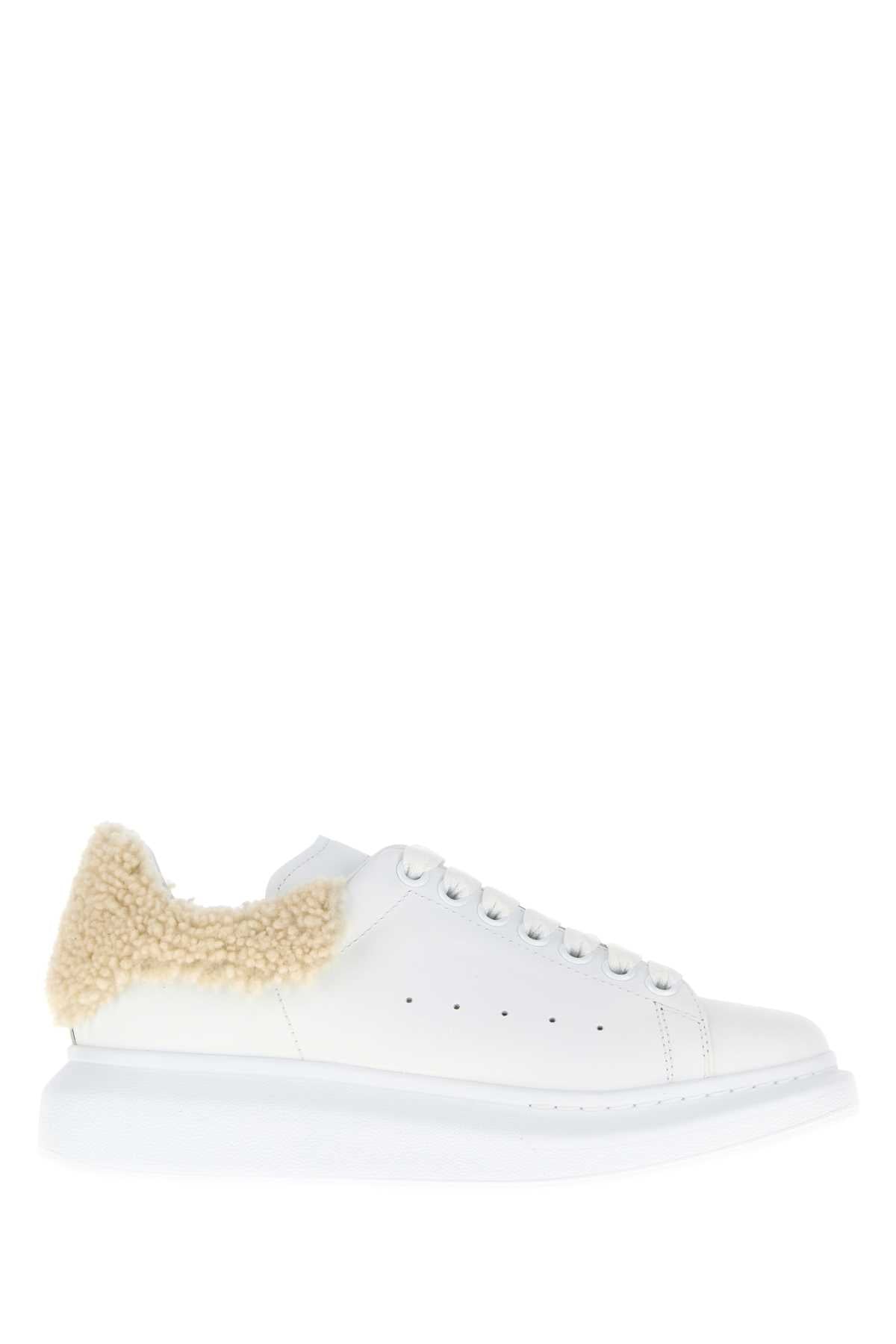 Alexander Mcqueen Women White Leather Sneakers With Beige Shearling Heel ALEXANDER MCQUEEN