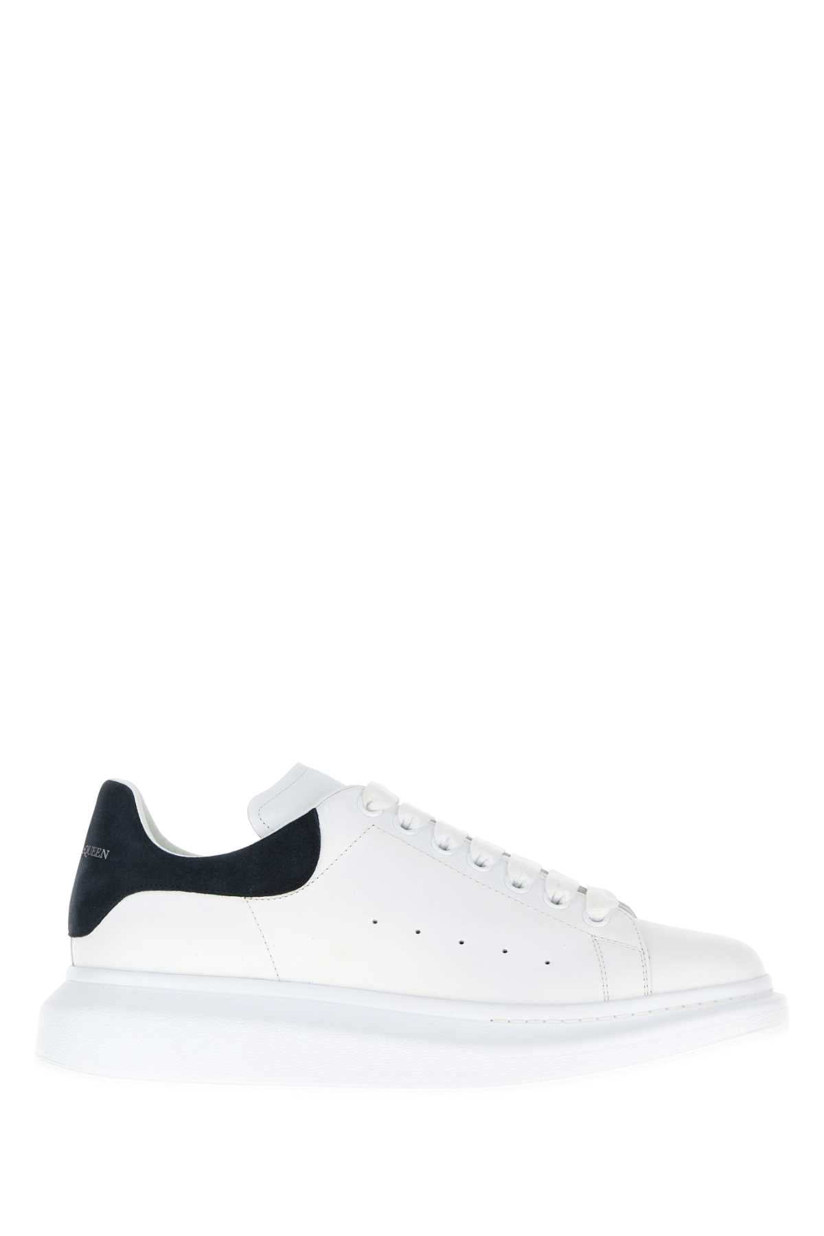 Alexander Mcqueen Men White Leather Sneakers With Dark Blue Suede Heel ALEXANDER MCQUEEN