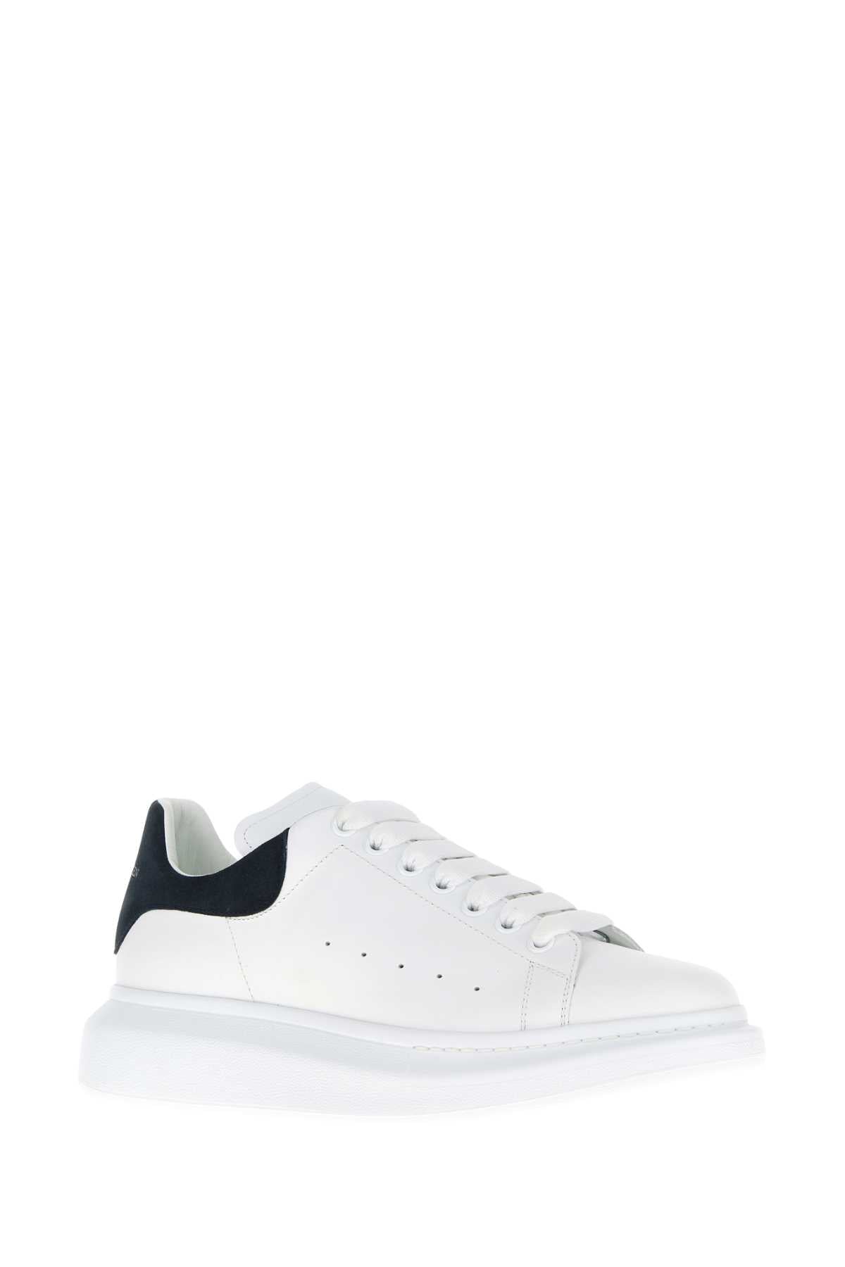 Alexander Mcqueen Men White Leather Sneakers With Dark Blue Suede Heel ALEXANDER MCQUEEN