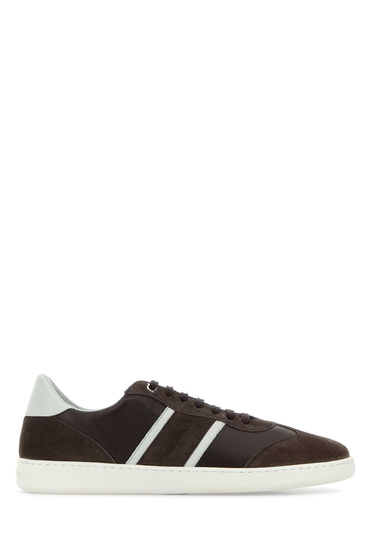 Salvatore Ferragamo Men Dark Brown Suede And Leather Achille Sneakers FERRAGAMO