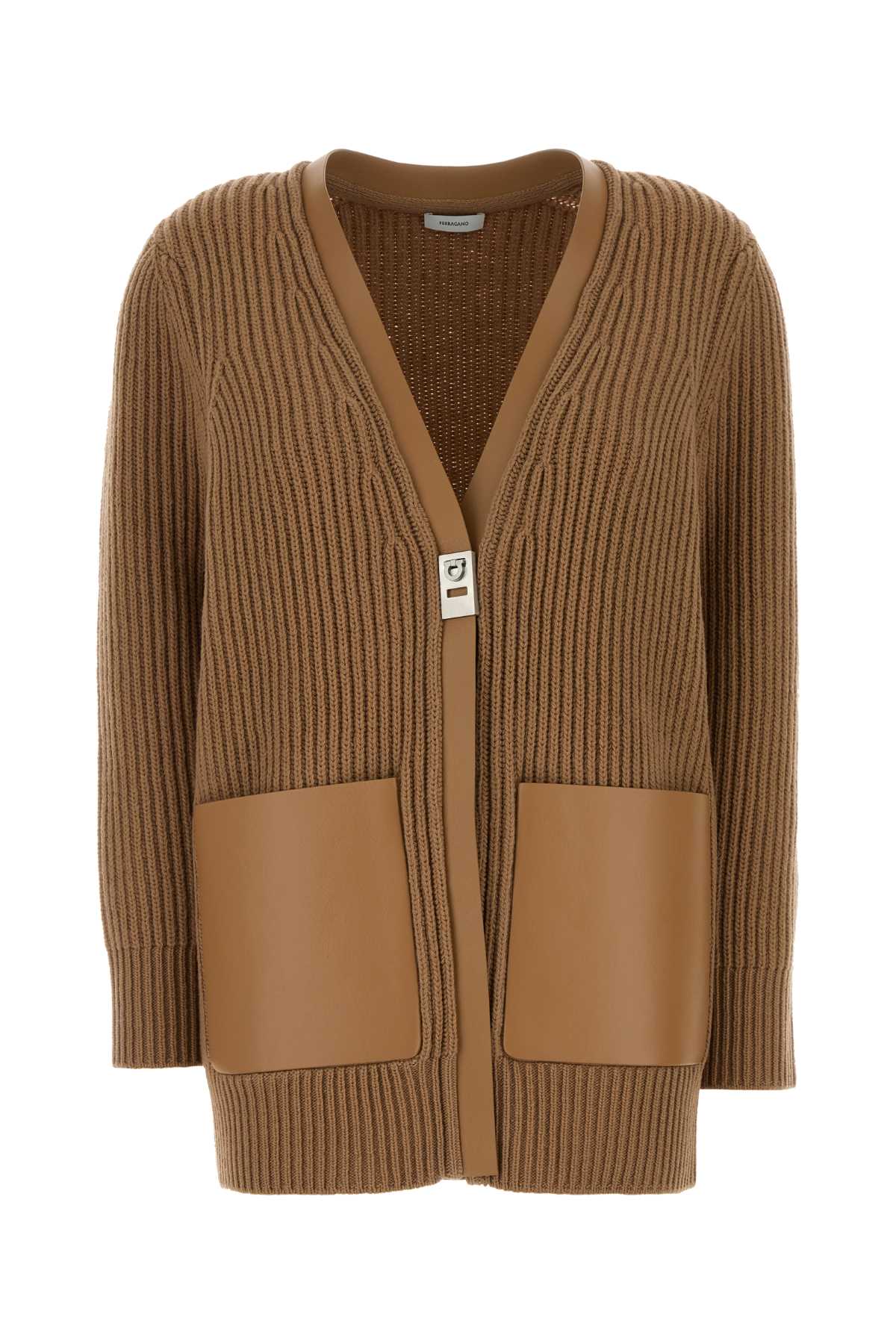 Salvatore Ferragamo Women Camel Wool Cardigan FERRAGAMO