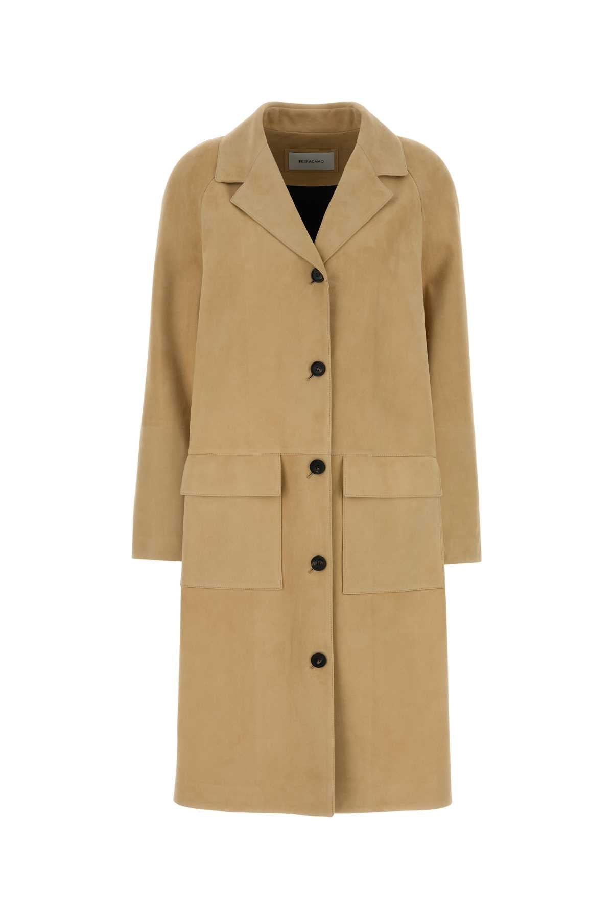 Salvatore Ferragamo Women Beige Suede Coat FERRAGAMO