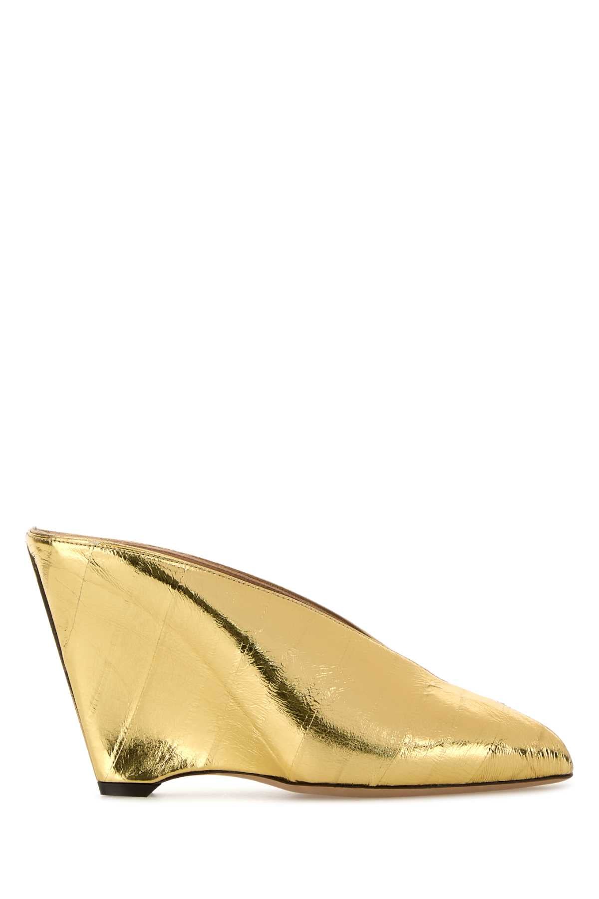 Salvatore Ferragamo Women Gold Leather Alicia 95 Mules FERRAGAMO