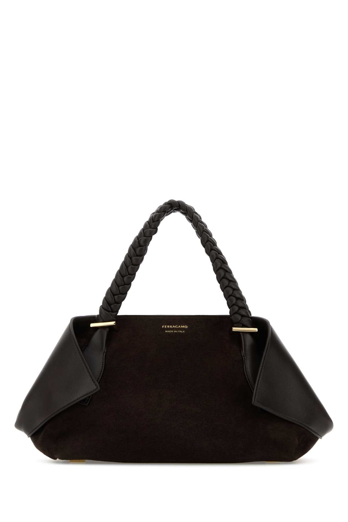 Salvatore Ferragamo Women Dark Brown Suede Handbag