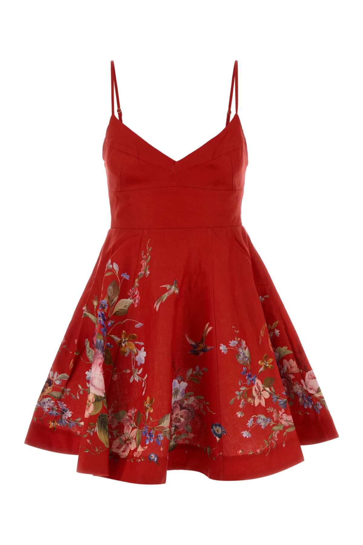 Zimmermann Women Red Linen Patience Mini Dress ZIMMERMANN