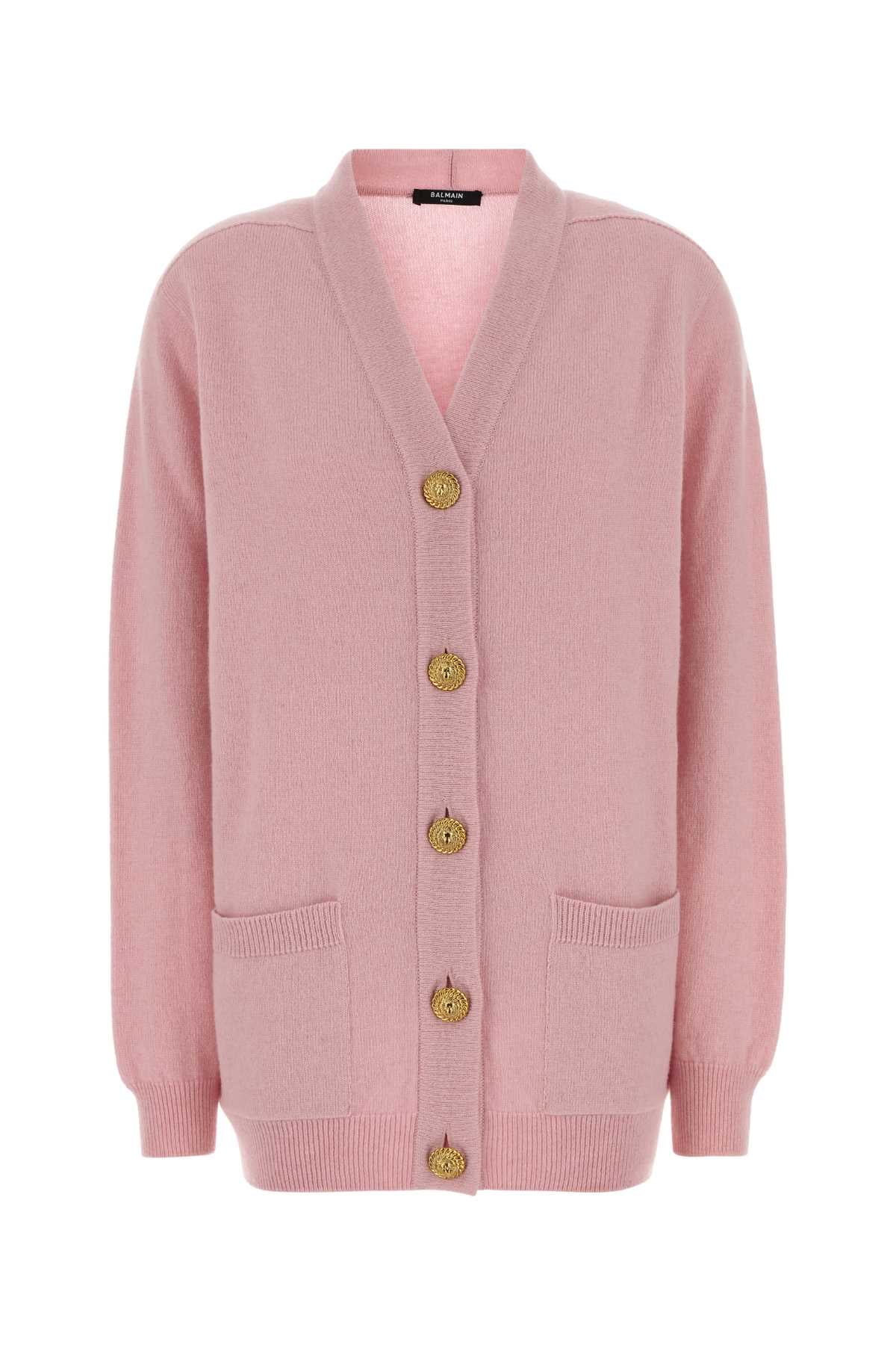 Balmain Women Pink Cashmere And Wool Cardigan BALMAIN