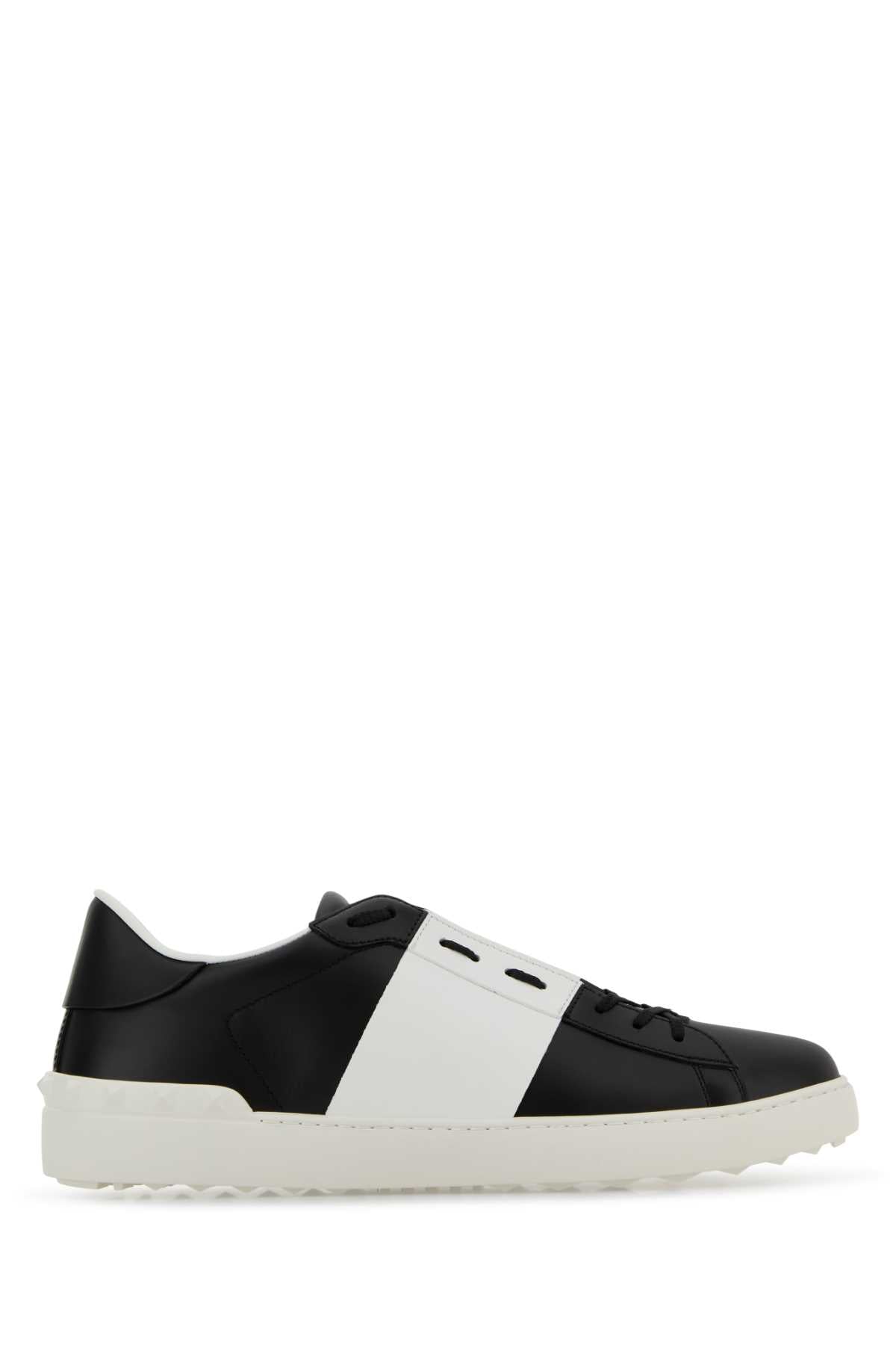 Valentino Garavani Men Black Leather Open Sneakers With White Band VALENTINO GARAVANI