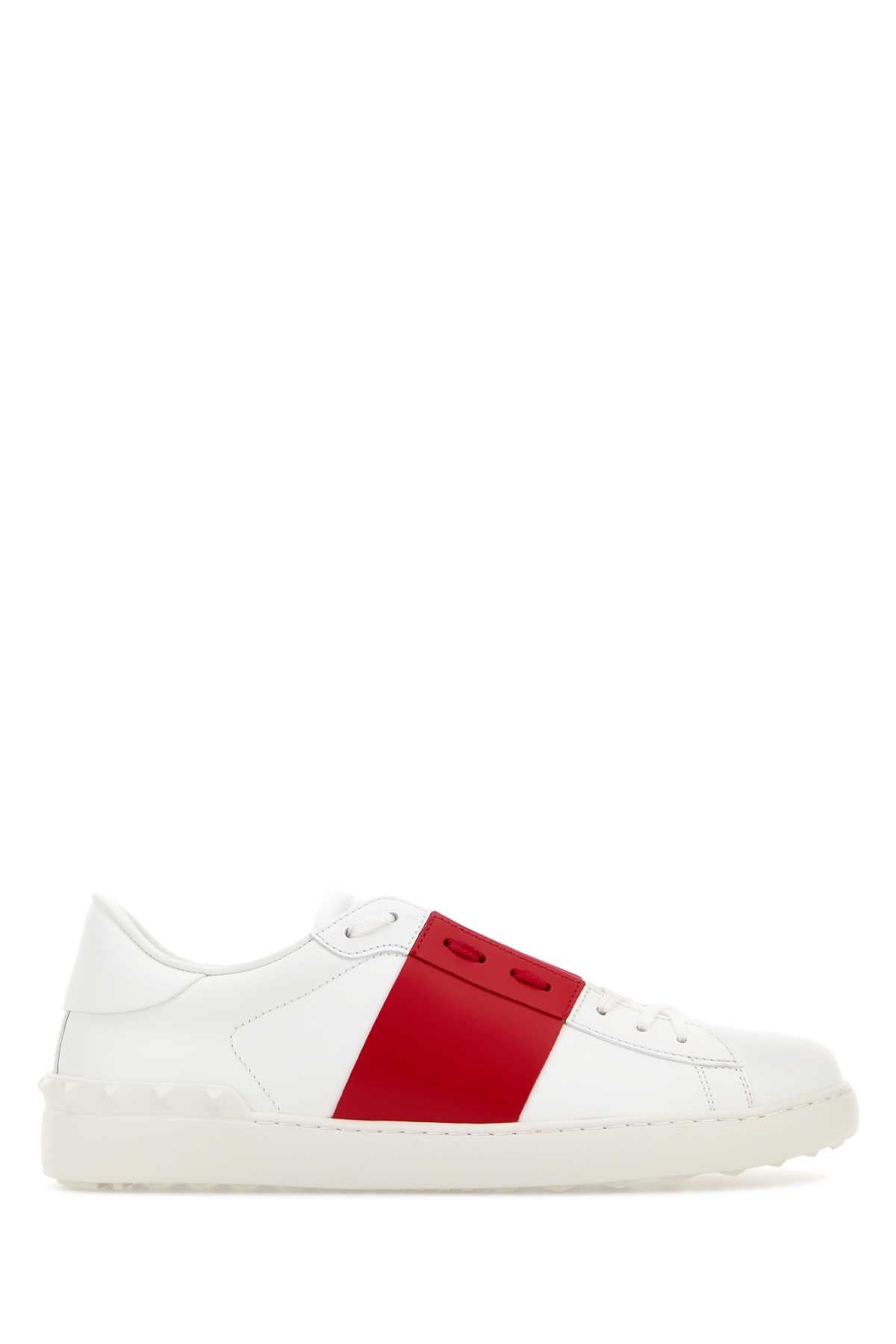Valentino Garavani Men White Leather Open Sneakers With Red Band