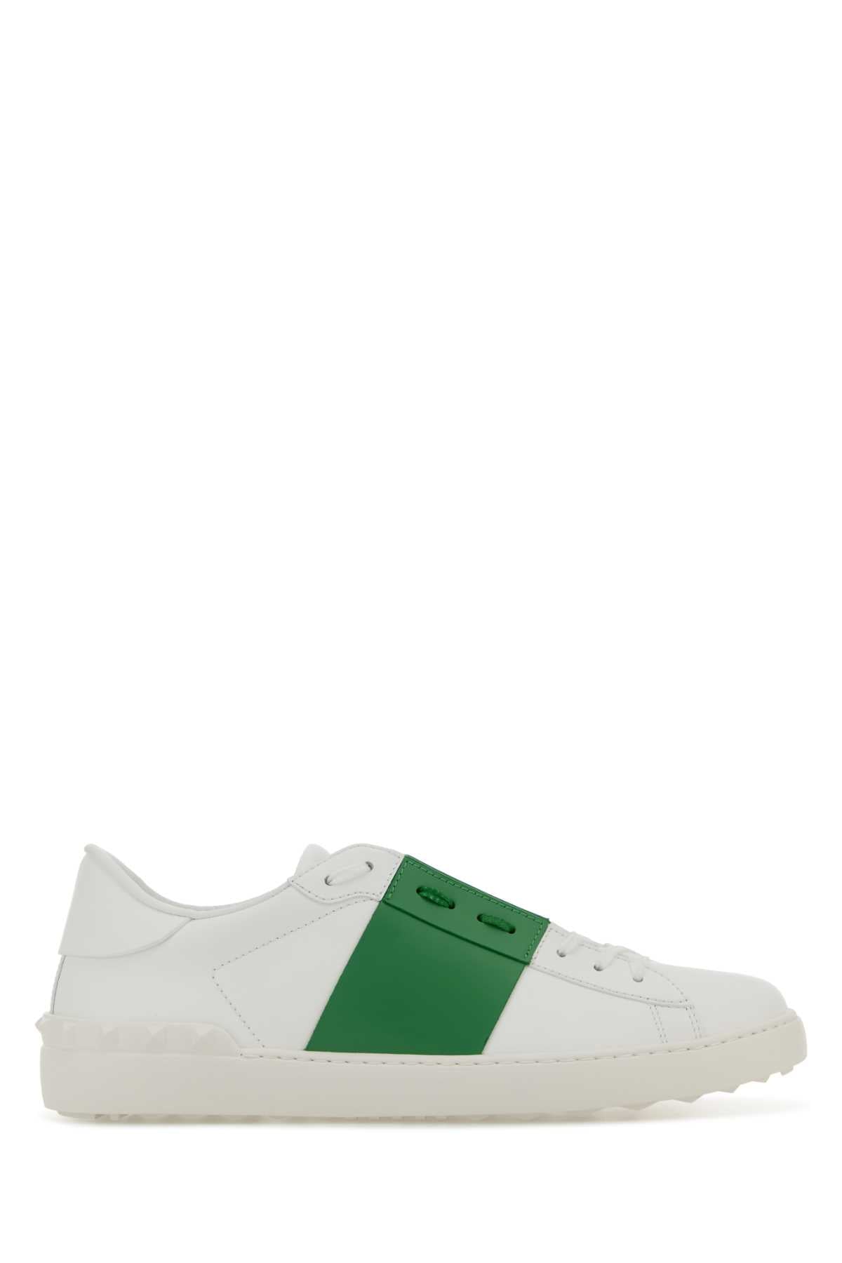 Valentino Garavani Men White Leather Open Sneakers With Green Band VALENTINO GARAVANI