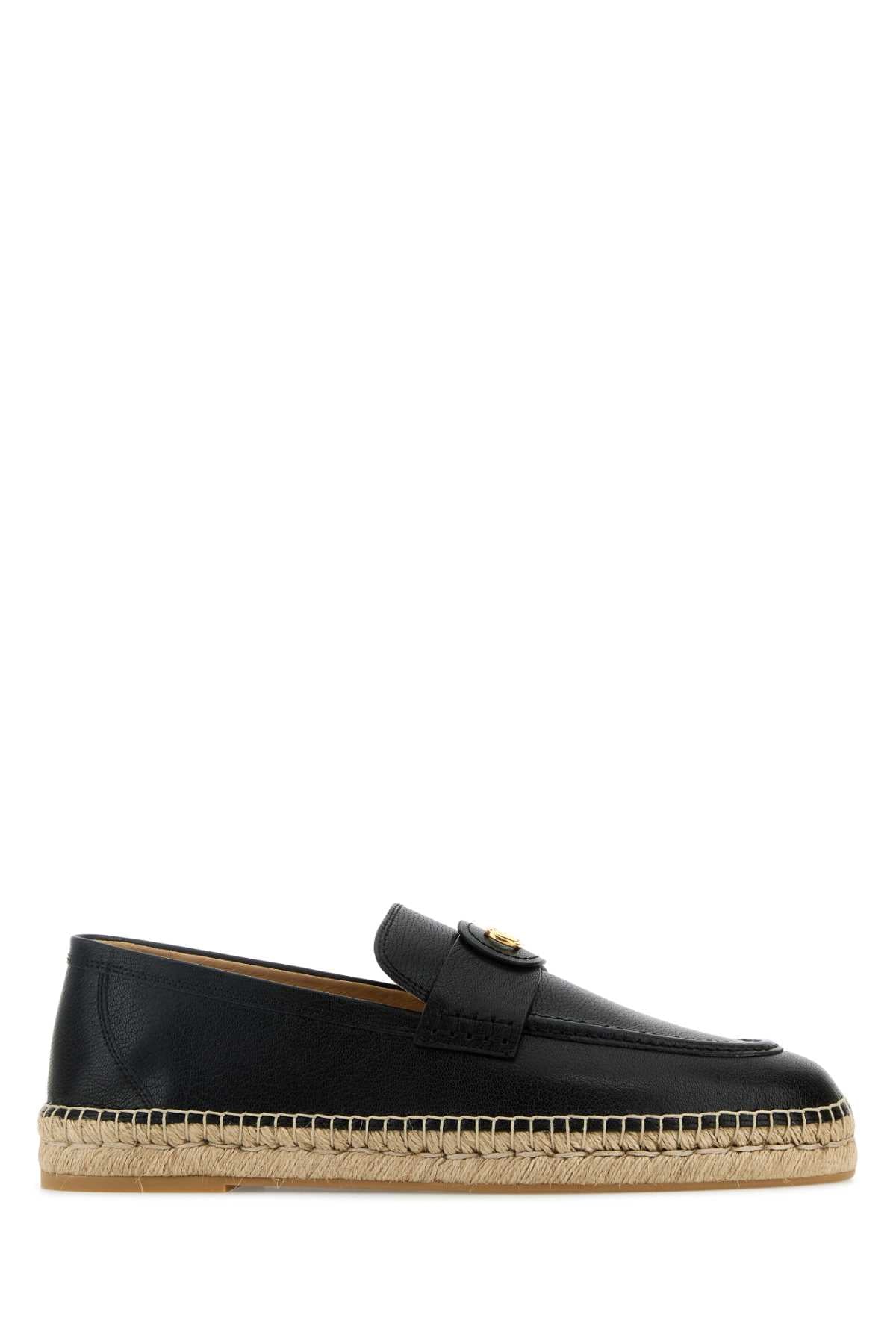 Valentino Garavani Men Black Leather Vlogo Espadrilles VALENTINO GARAVANI