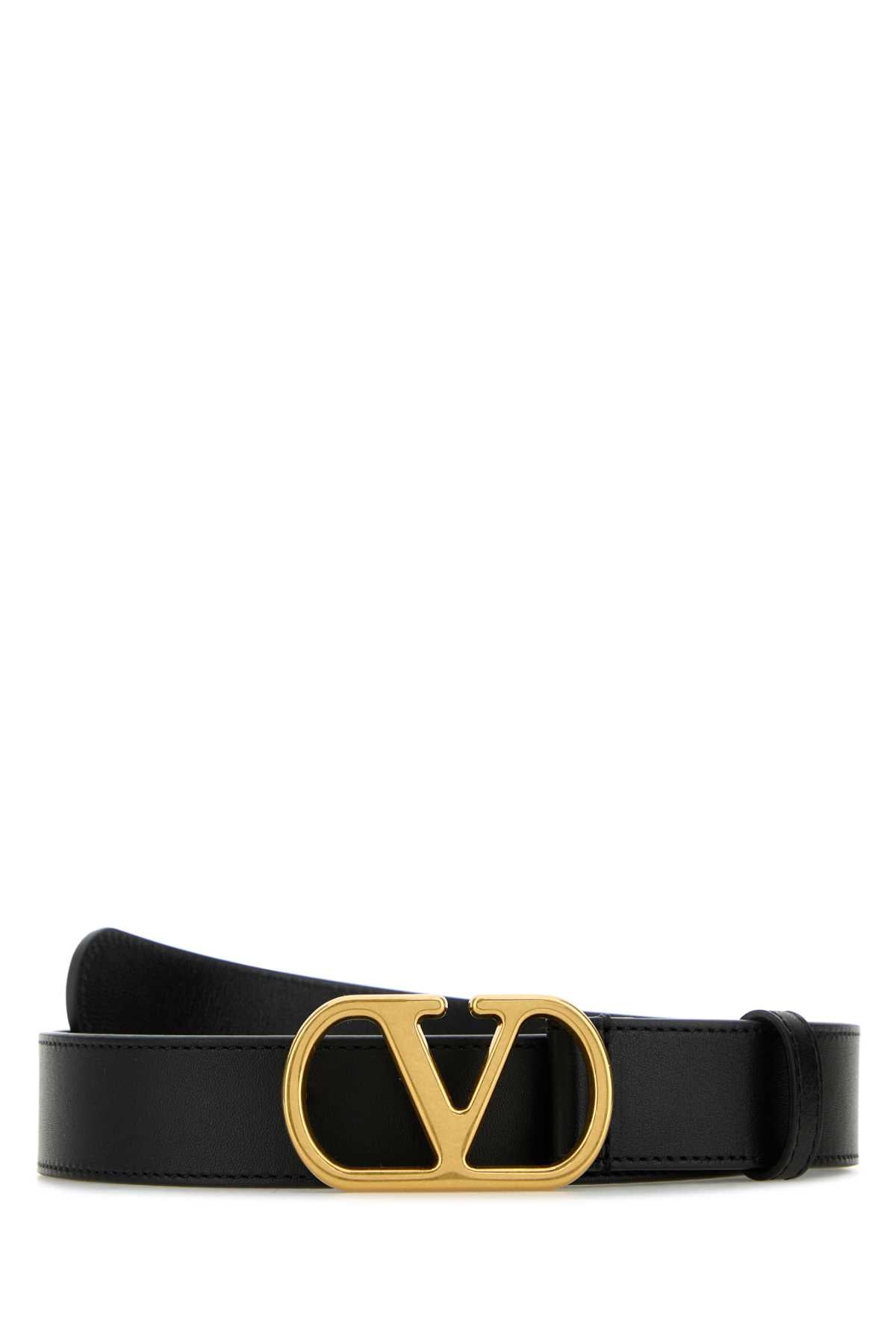 Valentino Garavani Men Black Leather Vlogo Belt VALENTINO GARAVANI