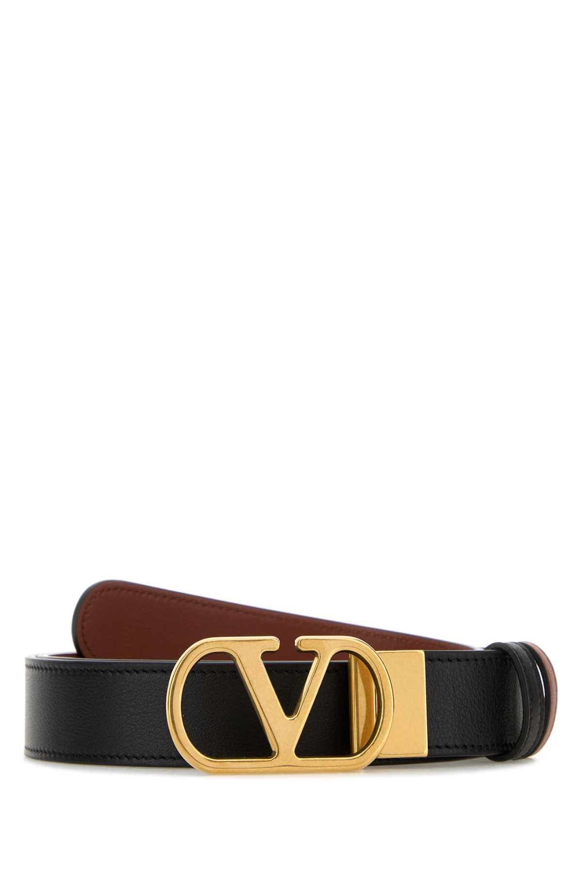 Valentino Garavani Men Black Reversible Leather Vlogo Belt VALENTINO GARAVANI