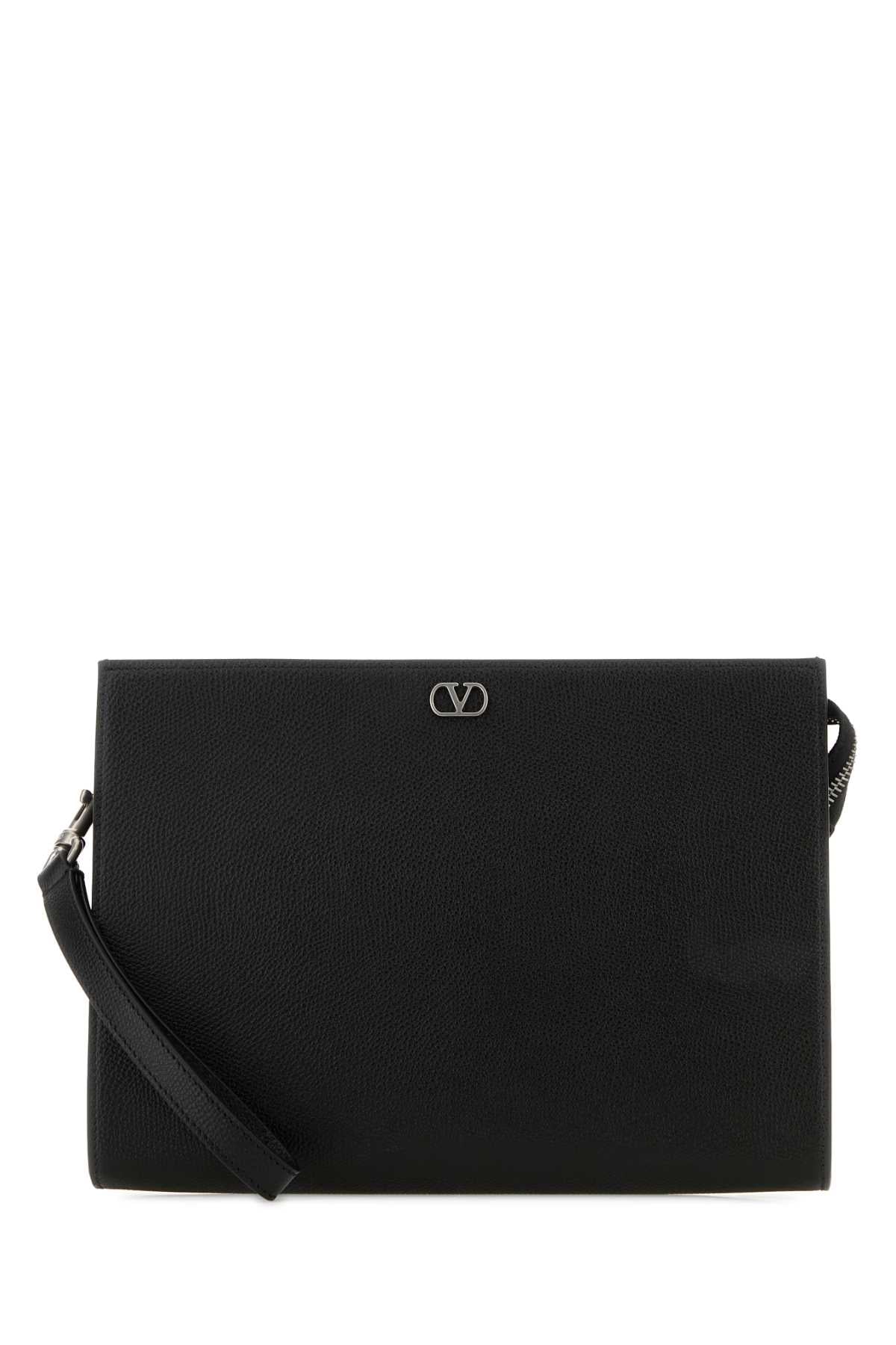Valentino Garavani Men Black Leather Vlogo Signature Pouch VALENTINO GARAVANI